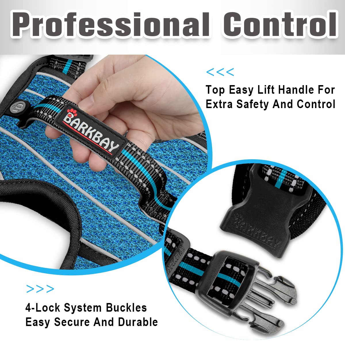 BARKBAY No Pull Dog Harness Front clip Heavy Duty Reflective Easy control Handle for Large Dog Walking with ID tag Pocket(BlueBl
