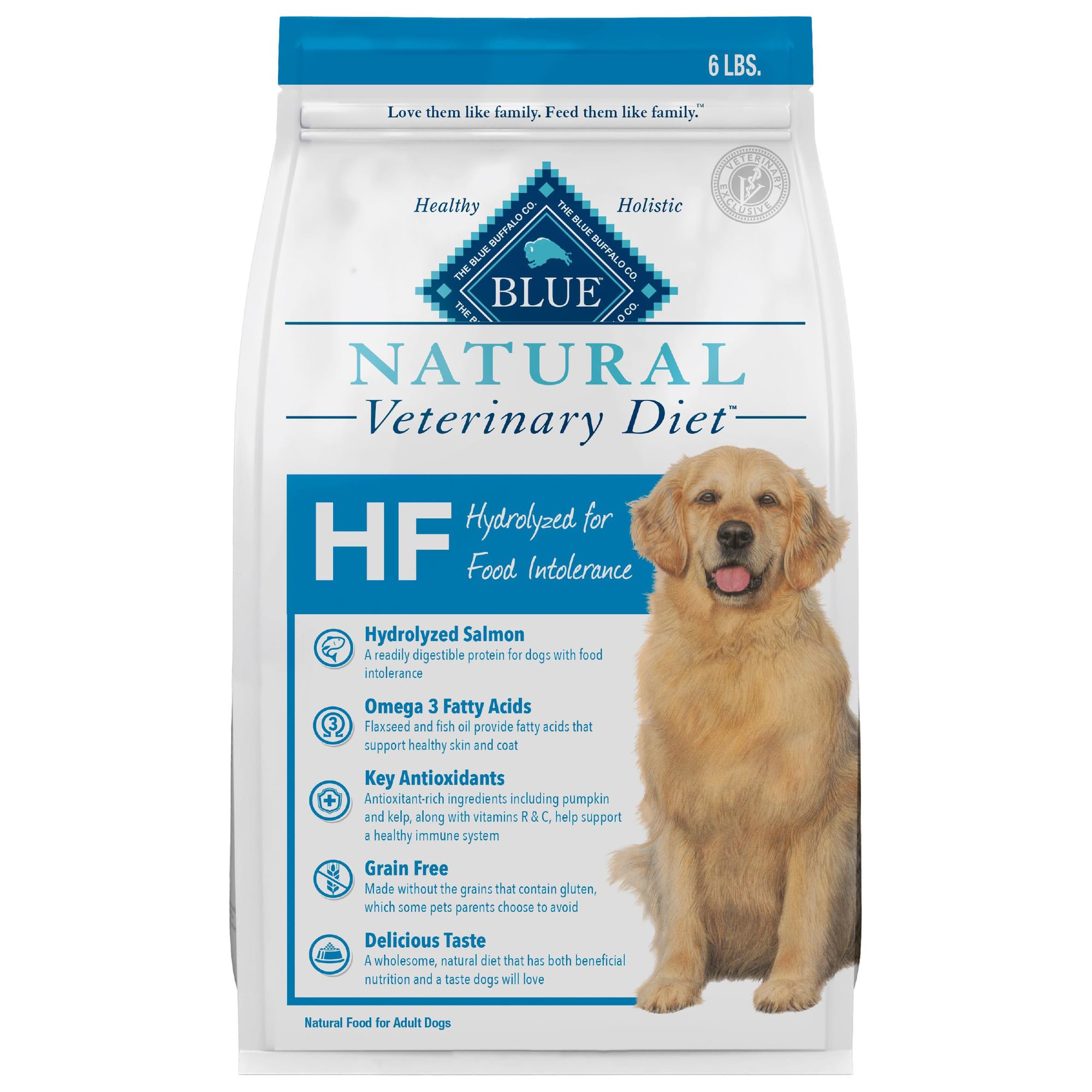 Blue Buffalo Natural Veterinary Diet HF Hydrolyzed for Food Intolerance Dry Dog Food, Veterinarians Prescription Required, Salm