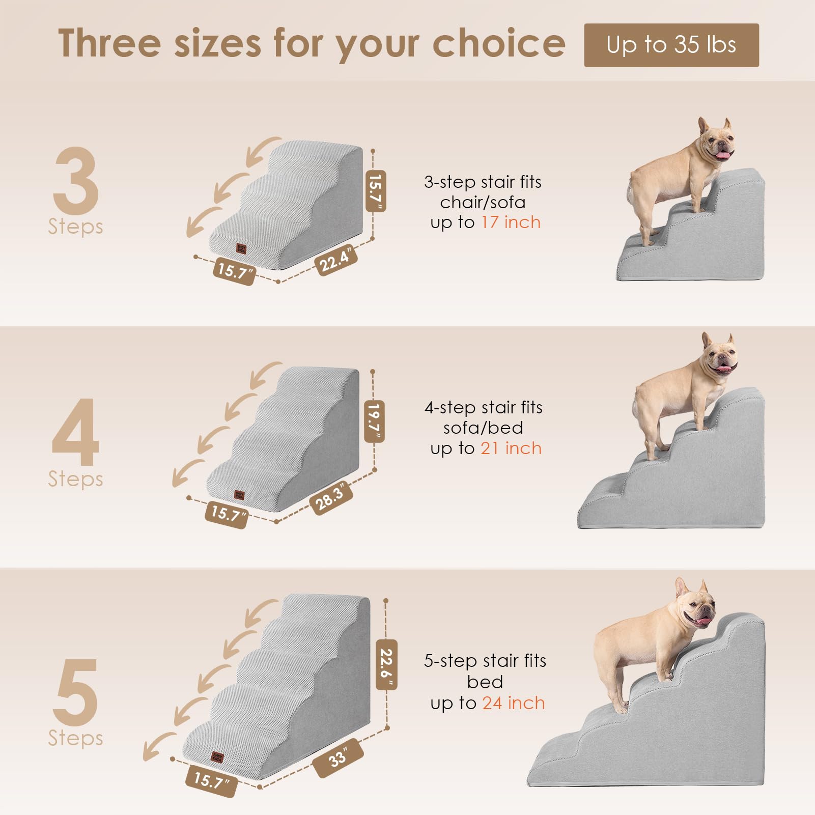 Eheyciga Curved Dog Stairs Ramp For High Beds 19.7' H, 4-Step Dog Steps For Small Dogs And Cats, Pet Stairs For High Bed Climbing, Non-Slip Balanced Pet Step Indoor, Light Grey