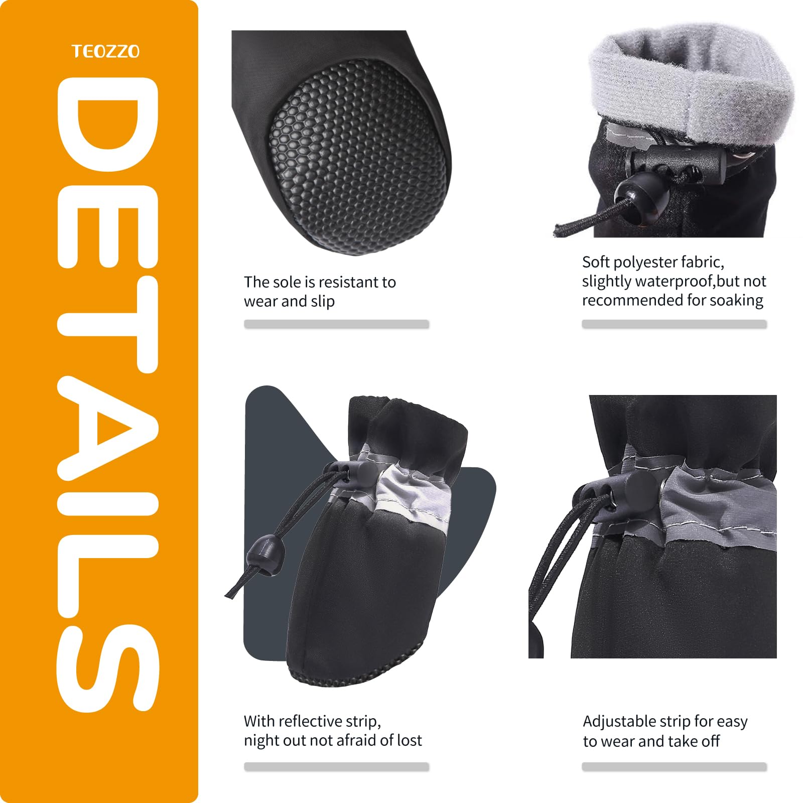 Teozzo Dog Shoes Dog Boots & Paw Protector, Anti-Slip Sole Winter Dog Booties With Reflective Straps Dog Snow Boots For Small Medium Dogs 4Pcs Black 6