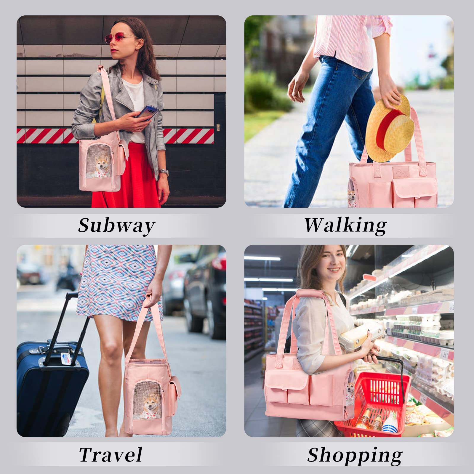 Johomviin Dog Carrier, Cat Carrier, Pet Carrier, Foldable Waterproof Premium Pu Leather Oxford Cloth Dog Purse, Portable Tote Bag Carrier For Small To Medium Cats And Small Dogs (Pink)