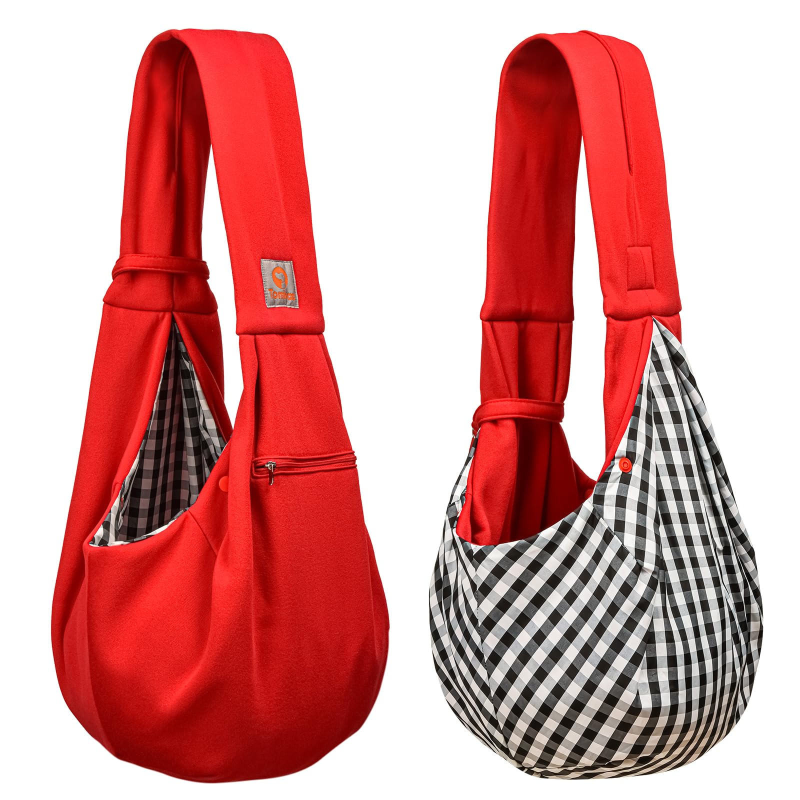 Tomkas Small Dog Sling Carrier - Zipper Pocket & Classic Strap - For 3-10 Lbs Pets(Red)