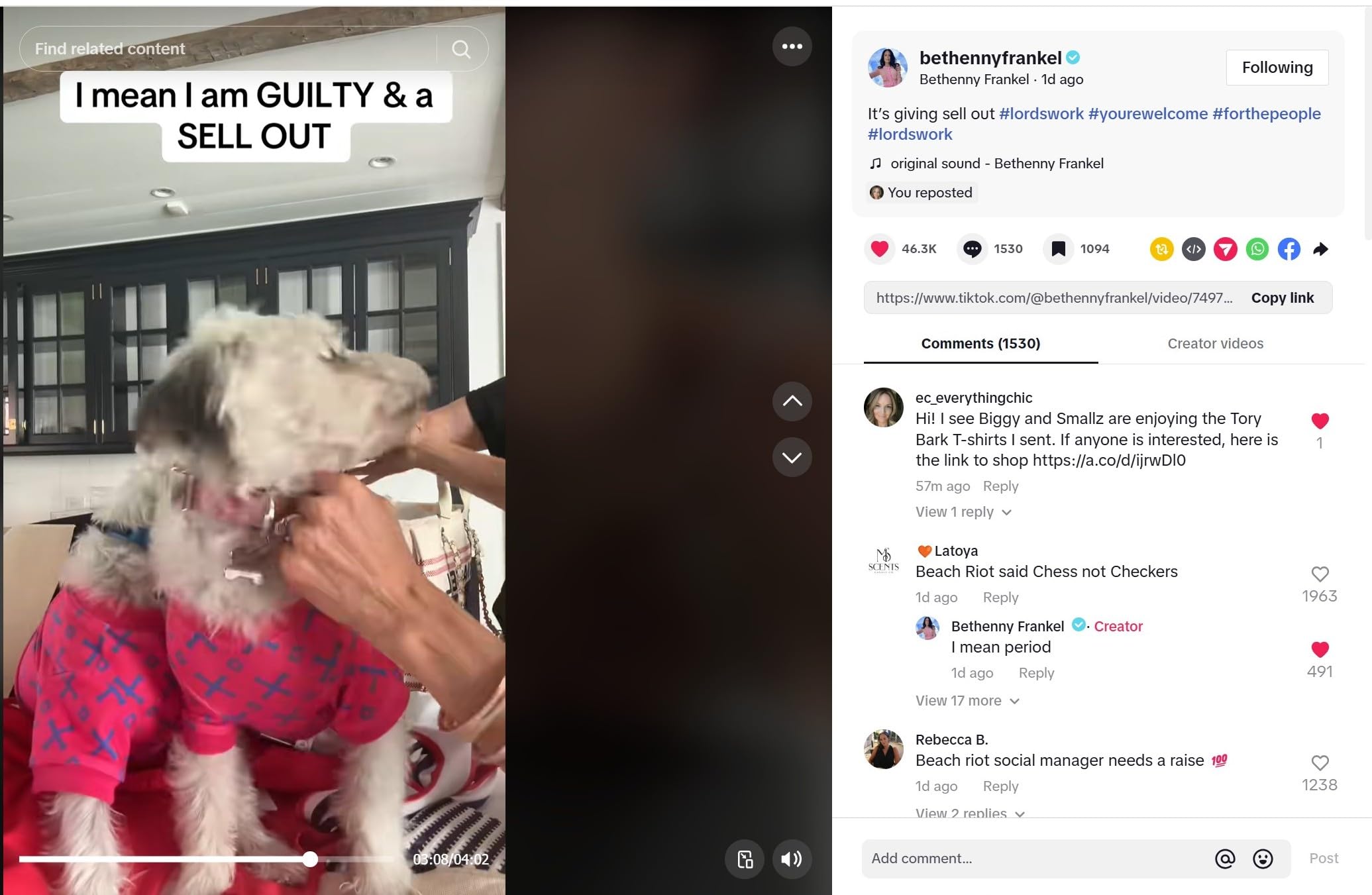 Dog T-Shirt Tee Clothes Vest Lightweight Stretchy Soft Cool Breathable Puppy (Pink Tory Bark, Large)