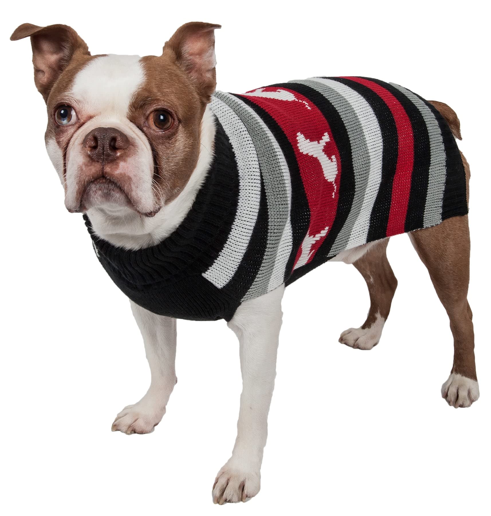 Pet Life Dog Patterned Fashion Striped Ribbed Turtle Neck Dog Sweater, Lg