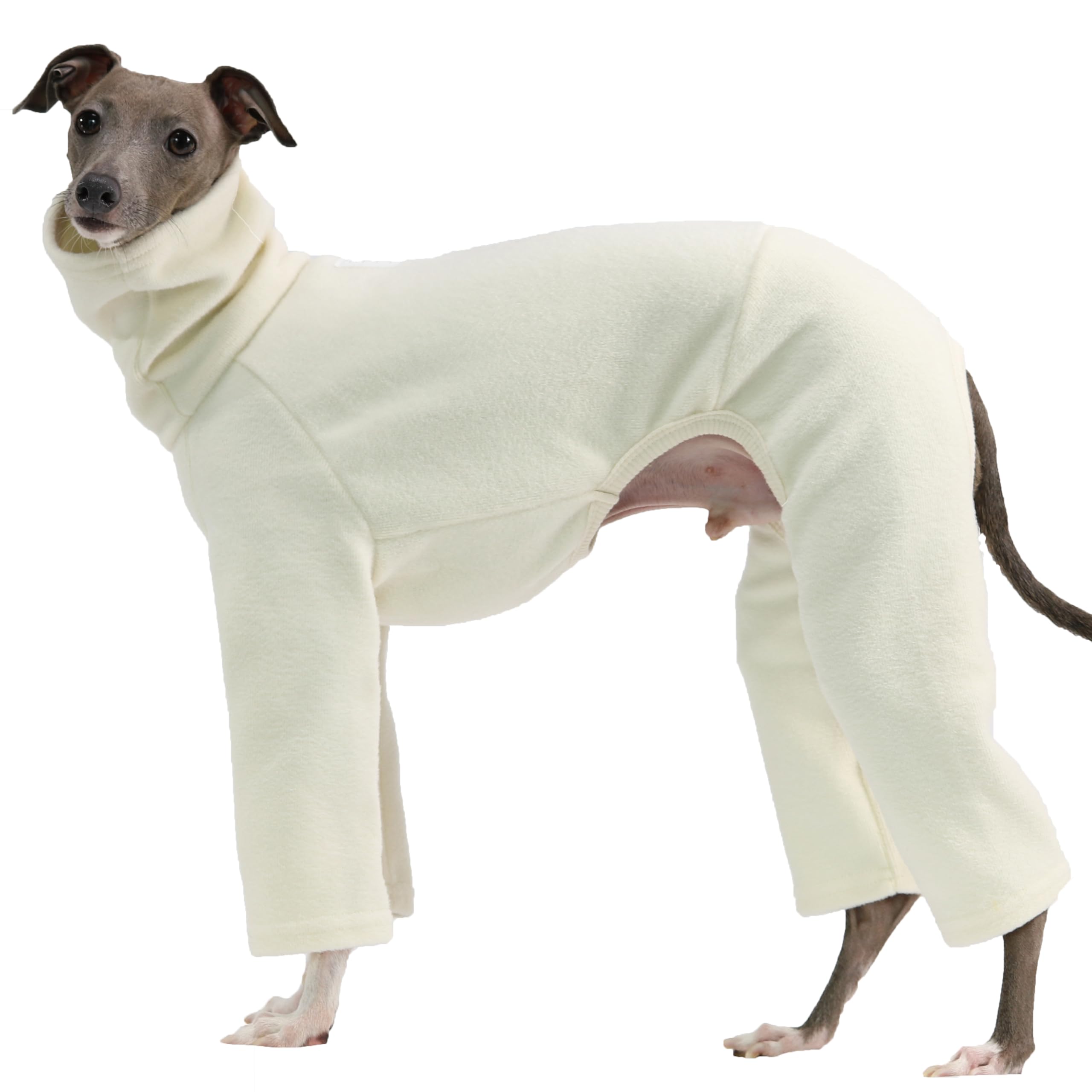 D Doggy Star Italian Greyhound Clothes Sweater Fleece Basic Onesie Whippet For Dog Turtleneck Outfits Coat (L,Flce Ivory)