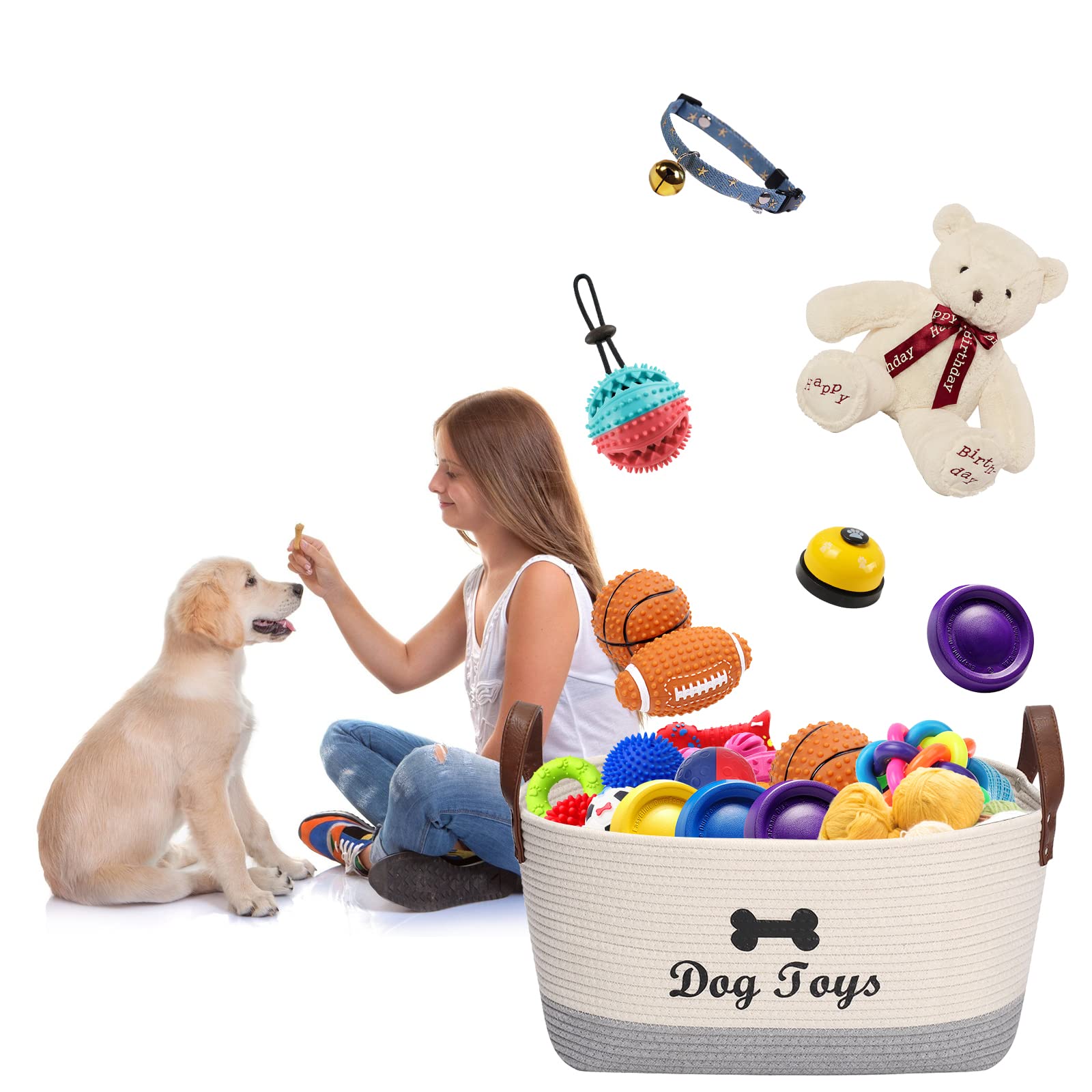 Large Cotton Dog Toy Basket Storage, 16.5'X10.6'X 7.5' Puppy Toy Basket,Puppy Bins,Laundry Basket Storage Bin-Perfect For Organizing Pet Toys,Blankets,Leashes,Pee Mats And Diapers