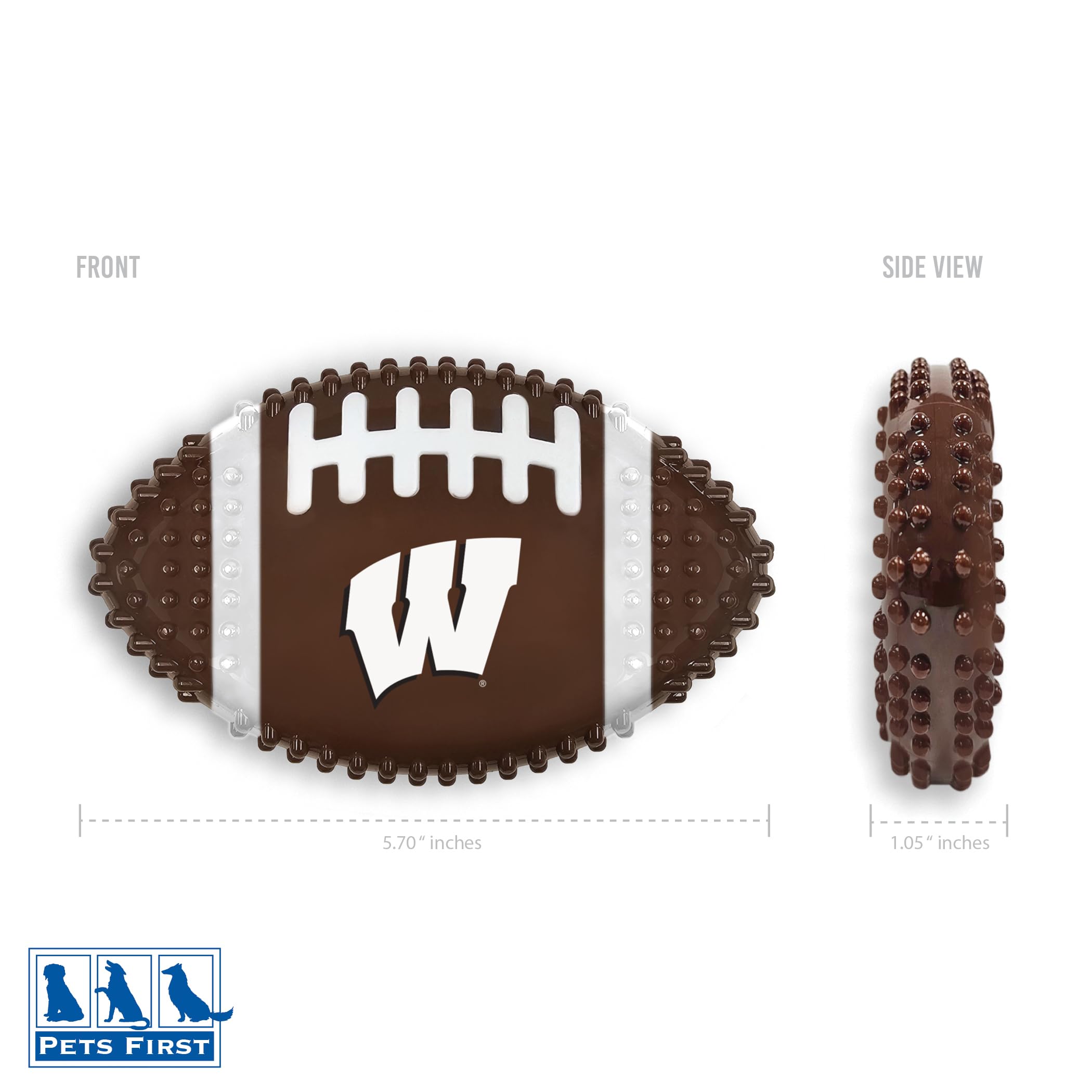 Ncaa Wisconsin Badgers Mega-Chew Hard Nylon Bacon-Flavored Dog Bone Football Chew Toy. Interactive Tasty & Fun Dog Chew Toy. Ind