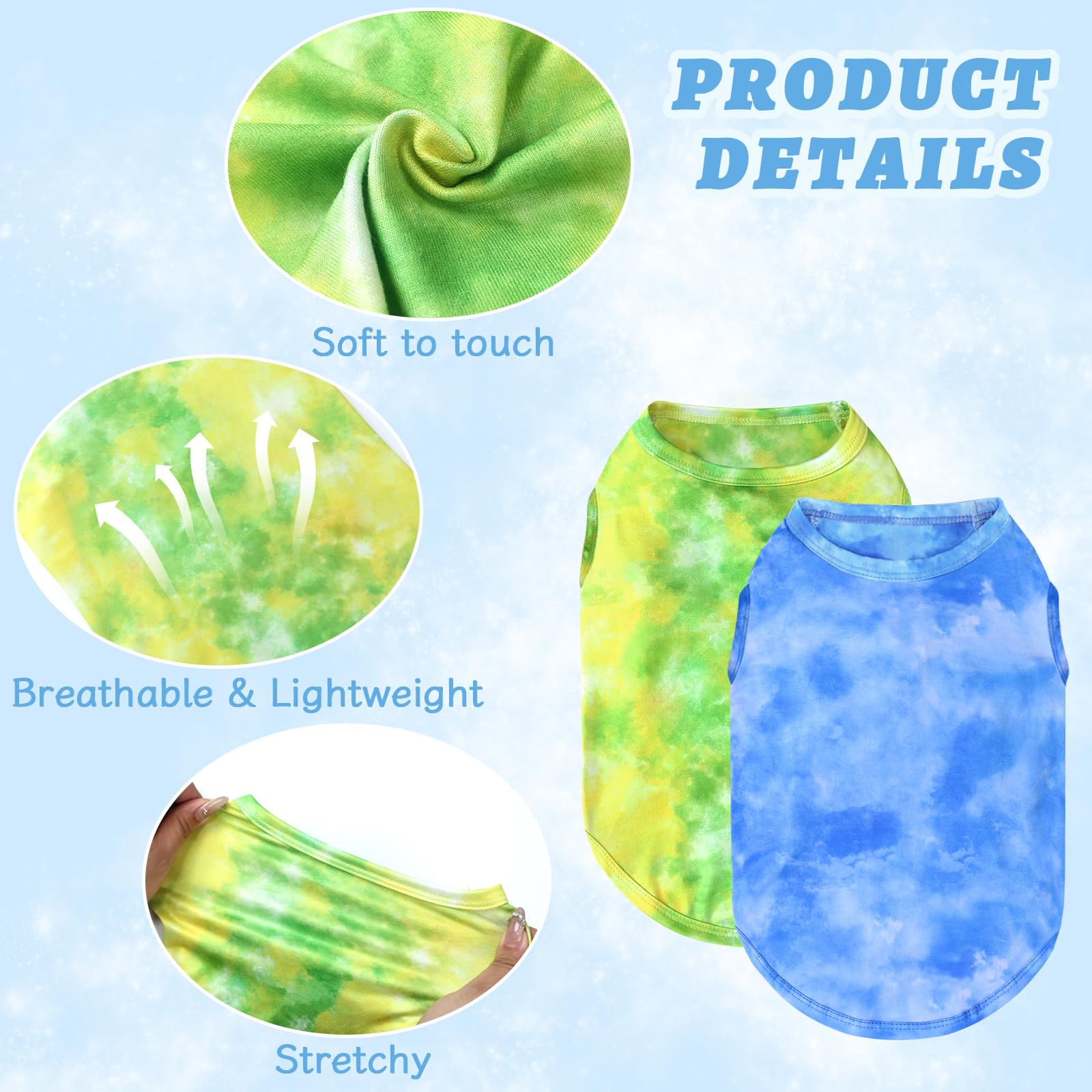 Xpudac 4 Pack Dog Shirt Tie Dye Lightweight Dog Clothes For Small Dogs Boy Girls Breathable Stretchy Tank Top Vest-Large