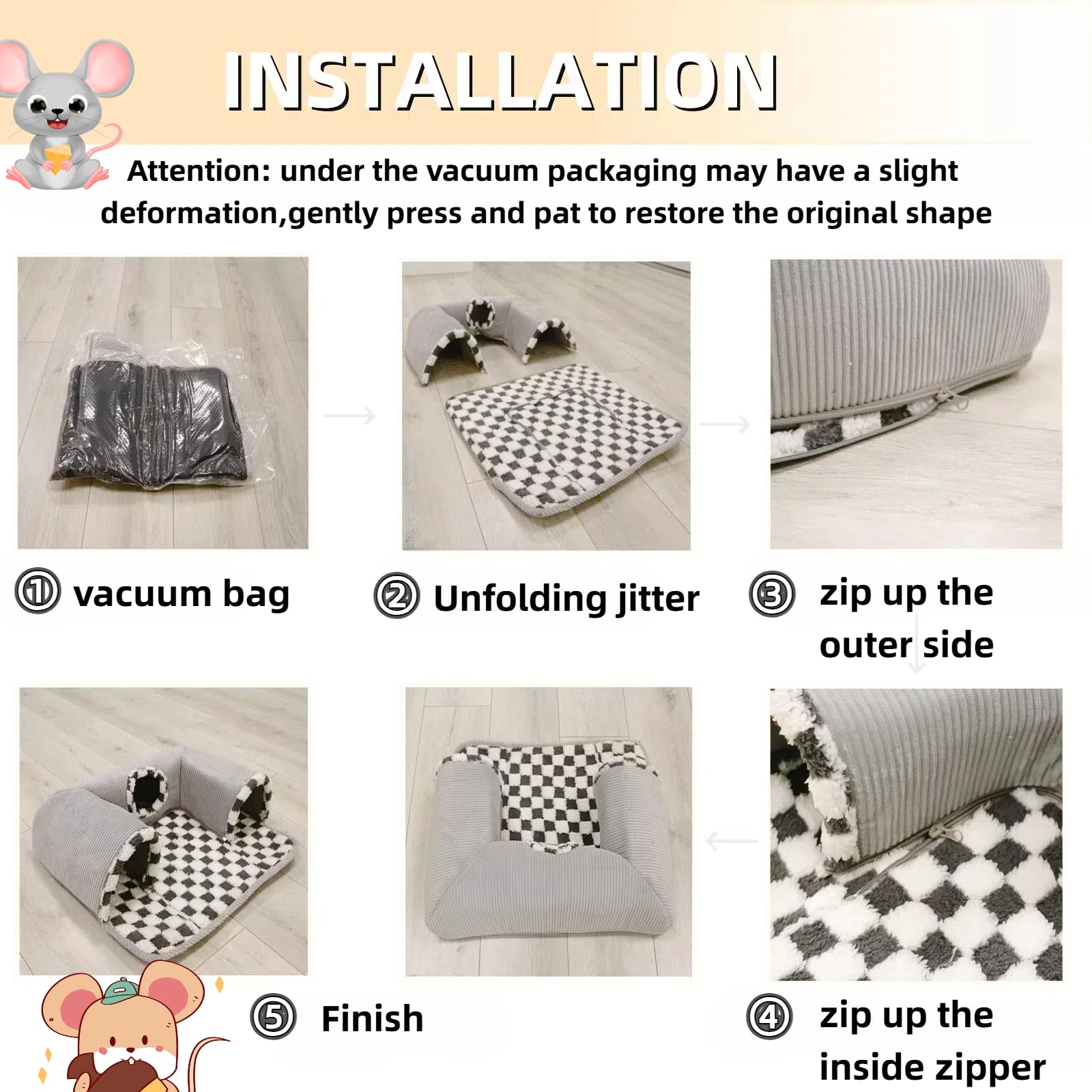 Lfokd Guinea Pig Hideout Tunnel With Warm Bed For Bunny 3 Cave Small Animal Tunnel Toy Cages Grey