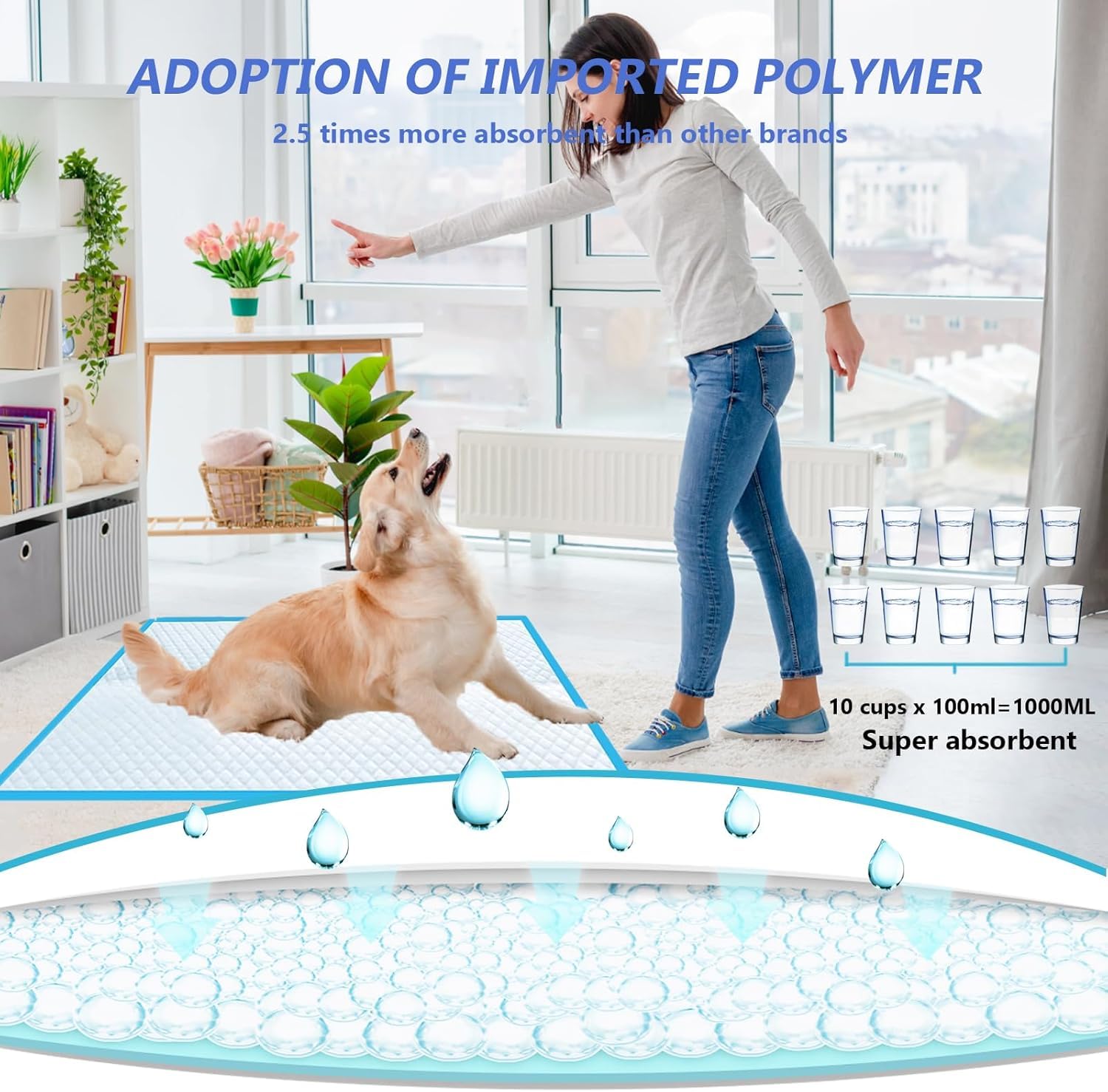 XXXL Puppy Pee Pads for Dogs 31x47 40 Count, Pee Pads Extra Large, Leak-Proof & Super Absorbent Dog Pee Pads, Thicken Disposable
