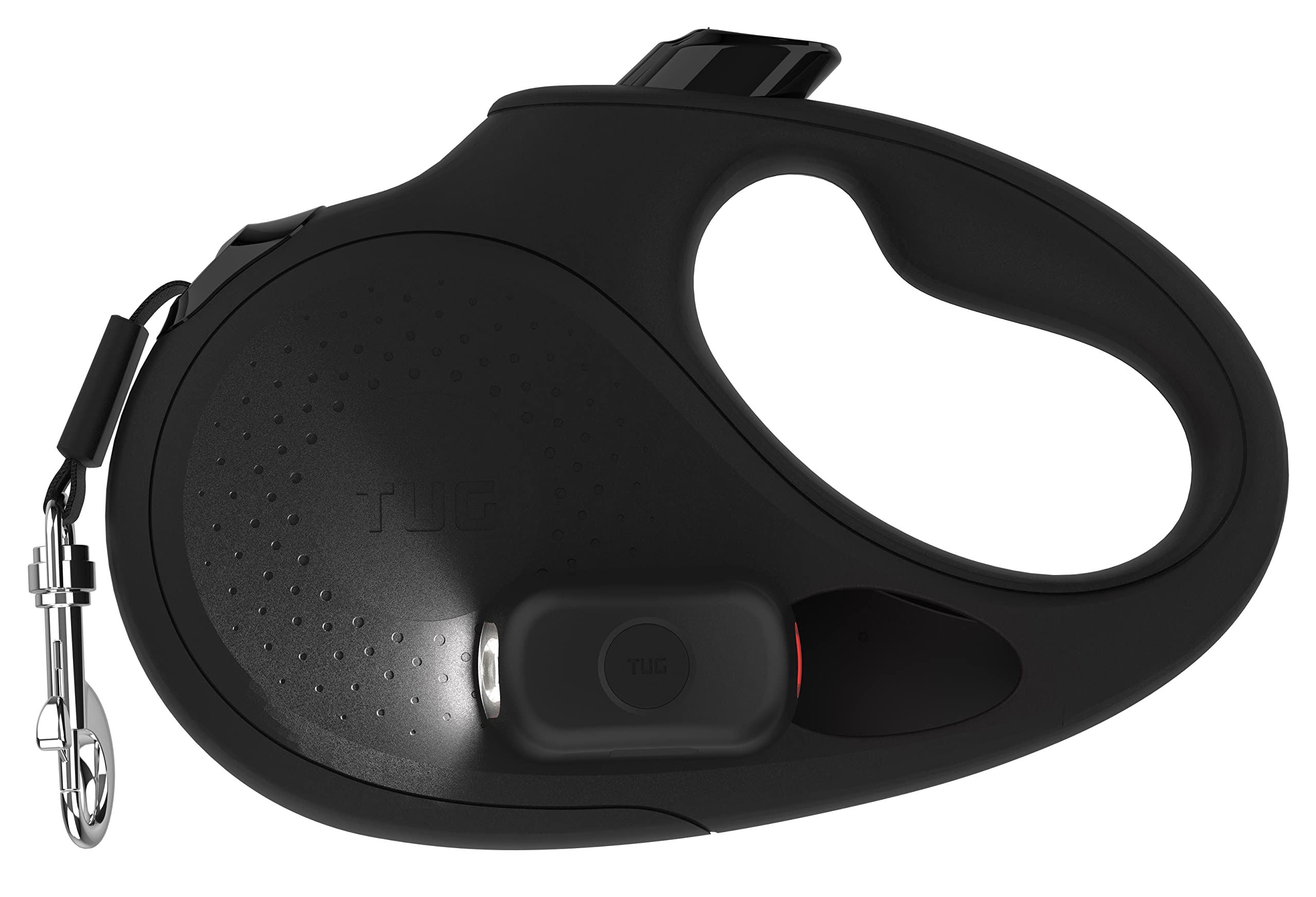 Tug Oval 360 Tangle-Free Retractable Dog Leash | Flashlight Included | Integrated Waste Bag Dispenser Pocket (Small, Black)