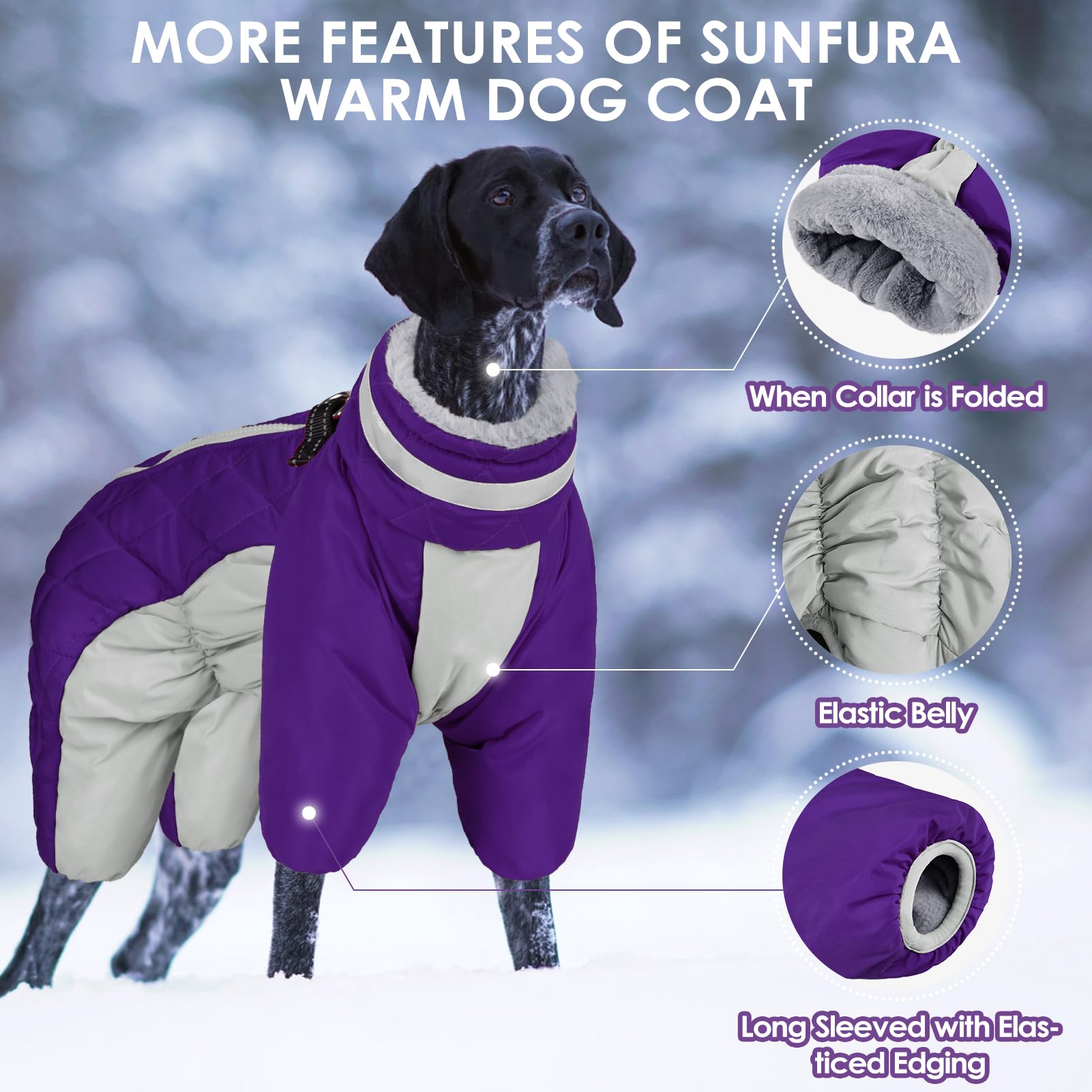 Sunfura Four Legged Dog Coat - Warm Fleece Winter Coat, Reflective Turtleneck Dog Jacket With Harness, Windproof Full Body Pet S