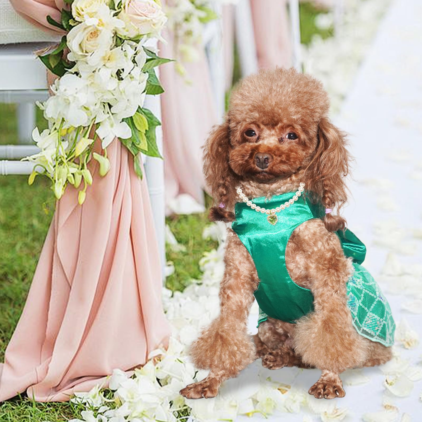 Topkins Dog Birthday Dress - Fancy Puppy Clothes With Bow Tie, Breathable Pet Outfit With Pearl Necklace, Princess Dress For Med