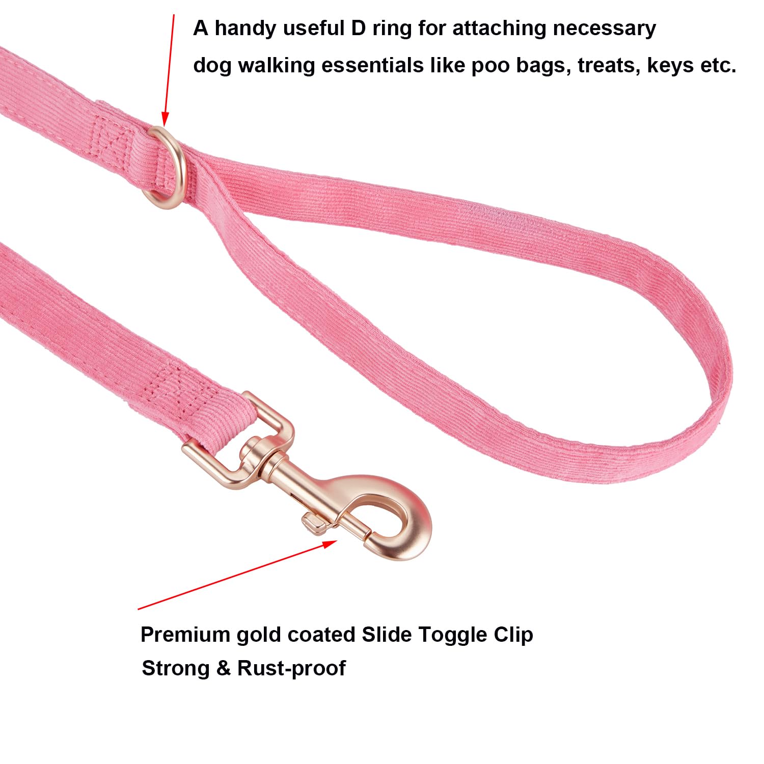 Ewinoom Soft Corduroy Dog Collar and Leash Set, Adjustable Cotton Dog Collars with Metal Buckle and Lead for Medium Dogs,Hot Pin