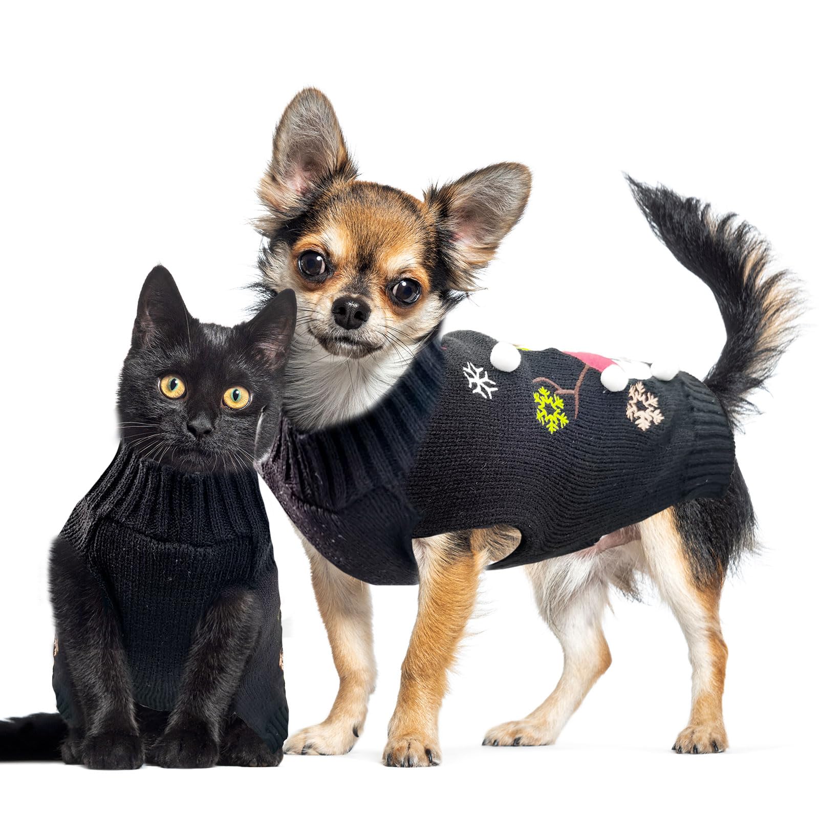 DOGGYZSTYLE Christmas Dog Sweaters Xmas Pet Outfit Clothes Cute Black Snowman Costume Puppy Cat Knitted Jumpers (S,Black Snowman