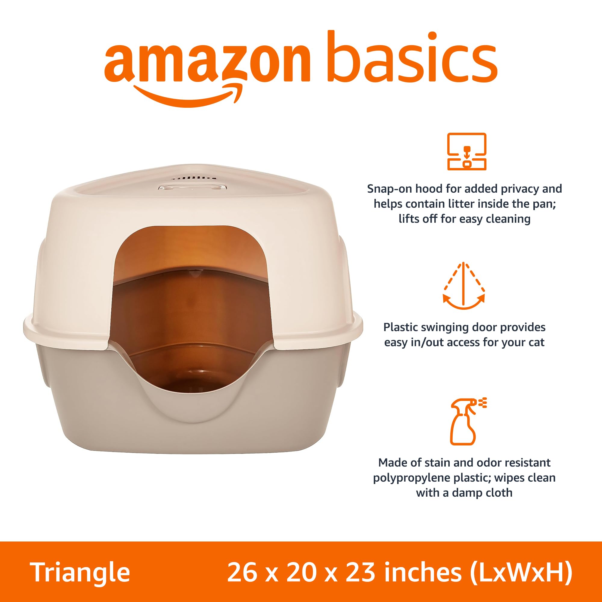Amazon Basics No-Mess Hooded Corner Easy Clean Cat Litter Box, Triangle, Charcoal, 26 In X 20 In X 23 In