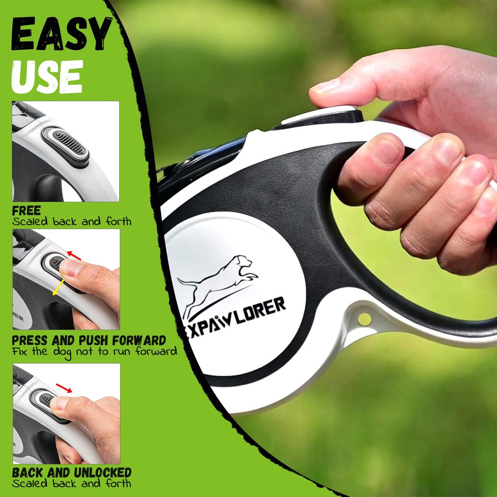 EXPAWLORER Retractable Dog Leash - Chew Proof 16ft Double Leash for 2 Dogs, Tangle-Free Wire Ropes, Heavy Duty, Black & White