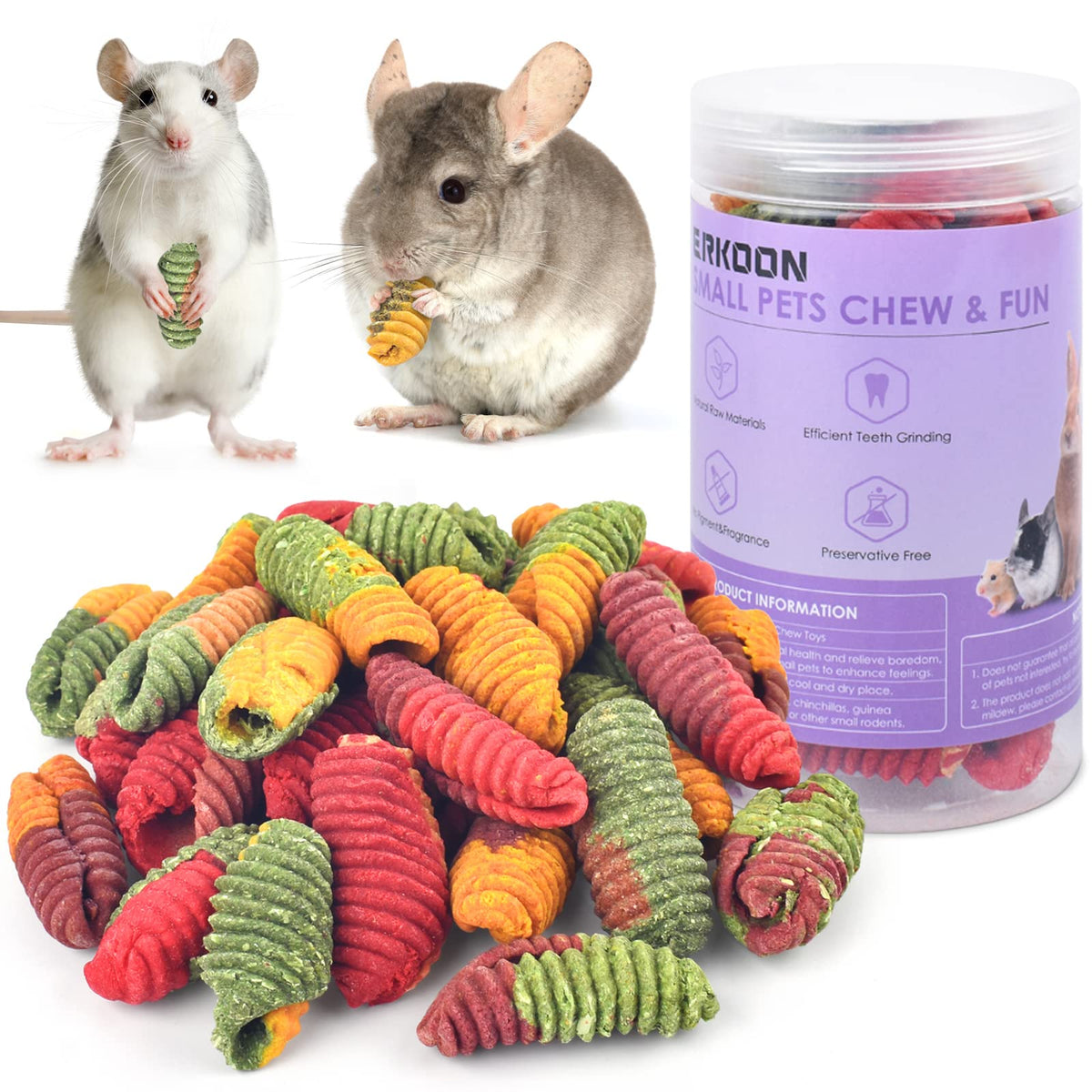 Erkoon Chinchilla Treats, Chew Toys For Teeth For Rabbit Guinea Pig Gerbil Rat Dwarf Hamster (Mixed-Large Size)