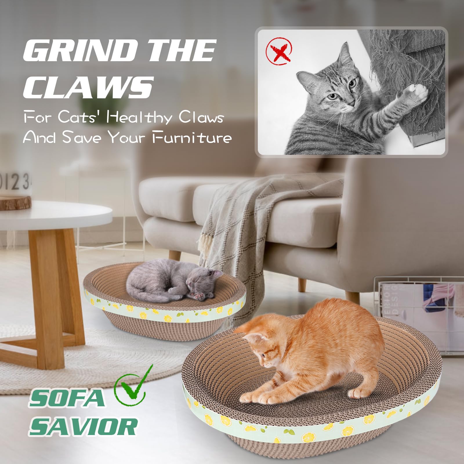 2Pc Set Includes 1 X 19.5 Large + 1 X 14.96 Cute Cat Scratcher Cardboard Bed Lounger Couch, Cat Scratching Board Lounge Box Dura