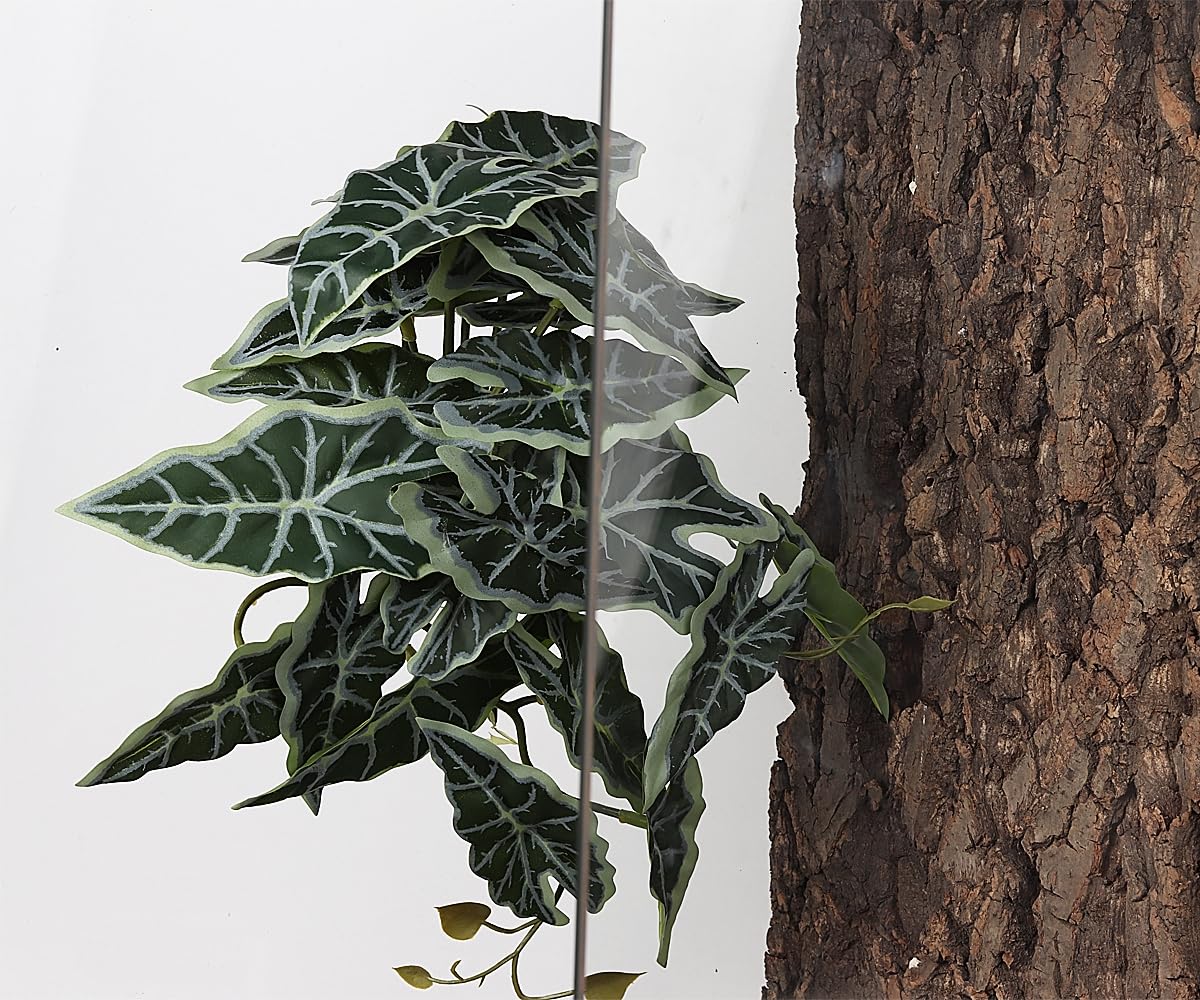 Woledoe Reptile Plants For Terrarium, Amphibian Habitat Decor Artificial Hanging Plants With Suction Cup - Fake Alocasia Black V