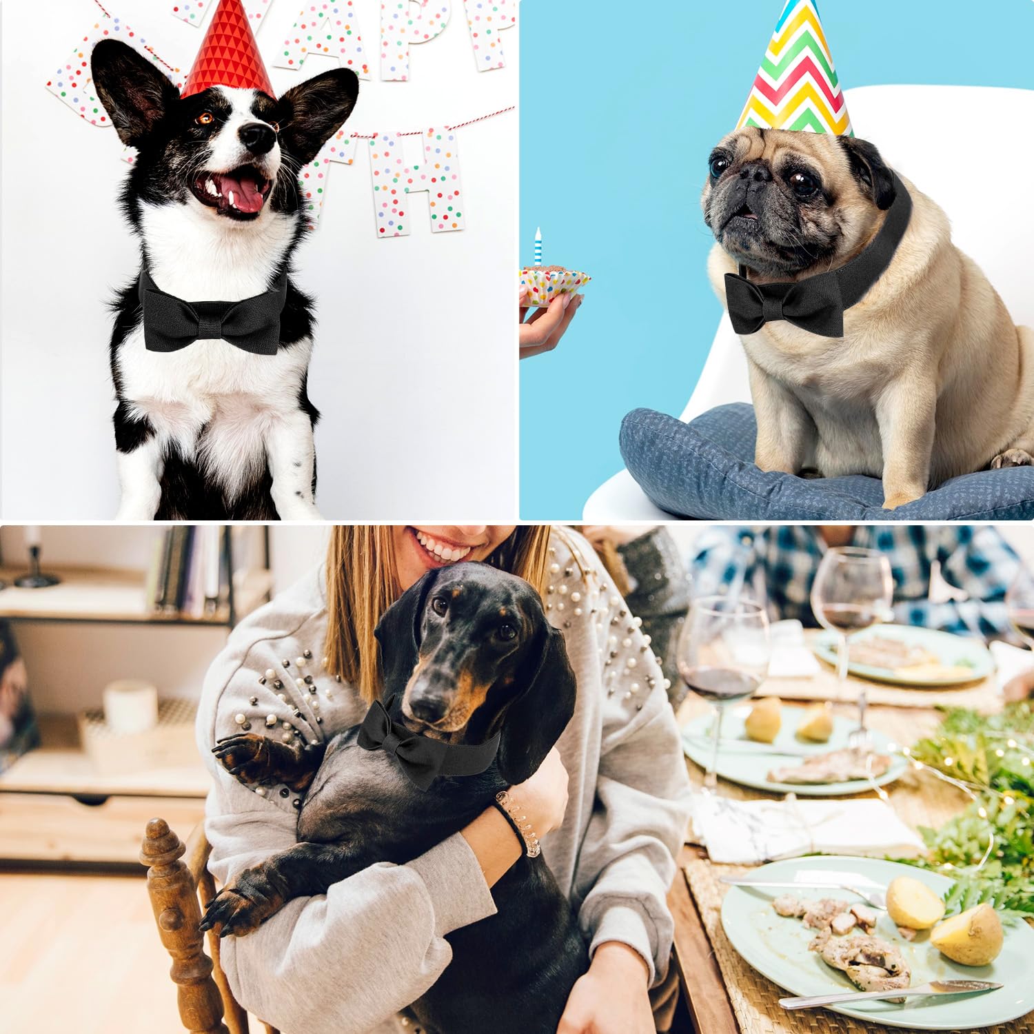 Segarty Bow Ties For Dogs, Adjustable Black Bowtie Collar For Small Medium Dogs, Durable Cats Neck Tie Tuxedo Comfortable Pets B