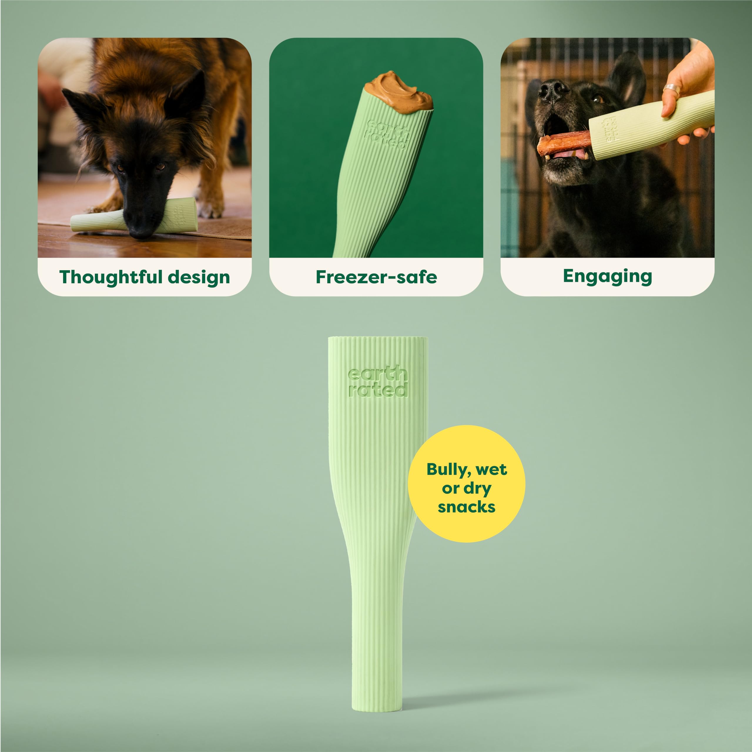 Earth Rated Dog Toy, Enrichment Toys For Adult And Puppy Dogs, Dishwasher And Freezer-Safe, Natural Rubber, Large, Green