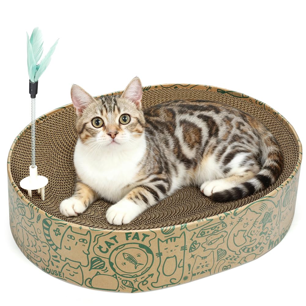 Cat Scratcher Cardboard 2in1 Oval Cat Scratcher Bed for Indoor Cats Cat Scratch Pad Bowl with Scratching Toy Corrugated Lounge B