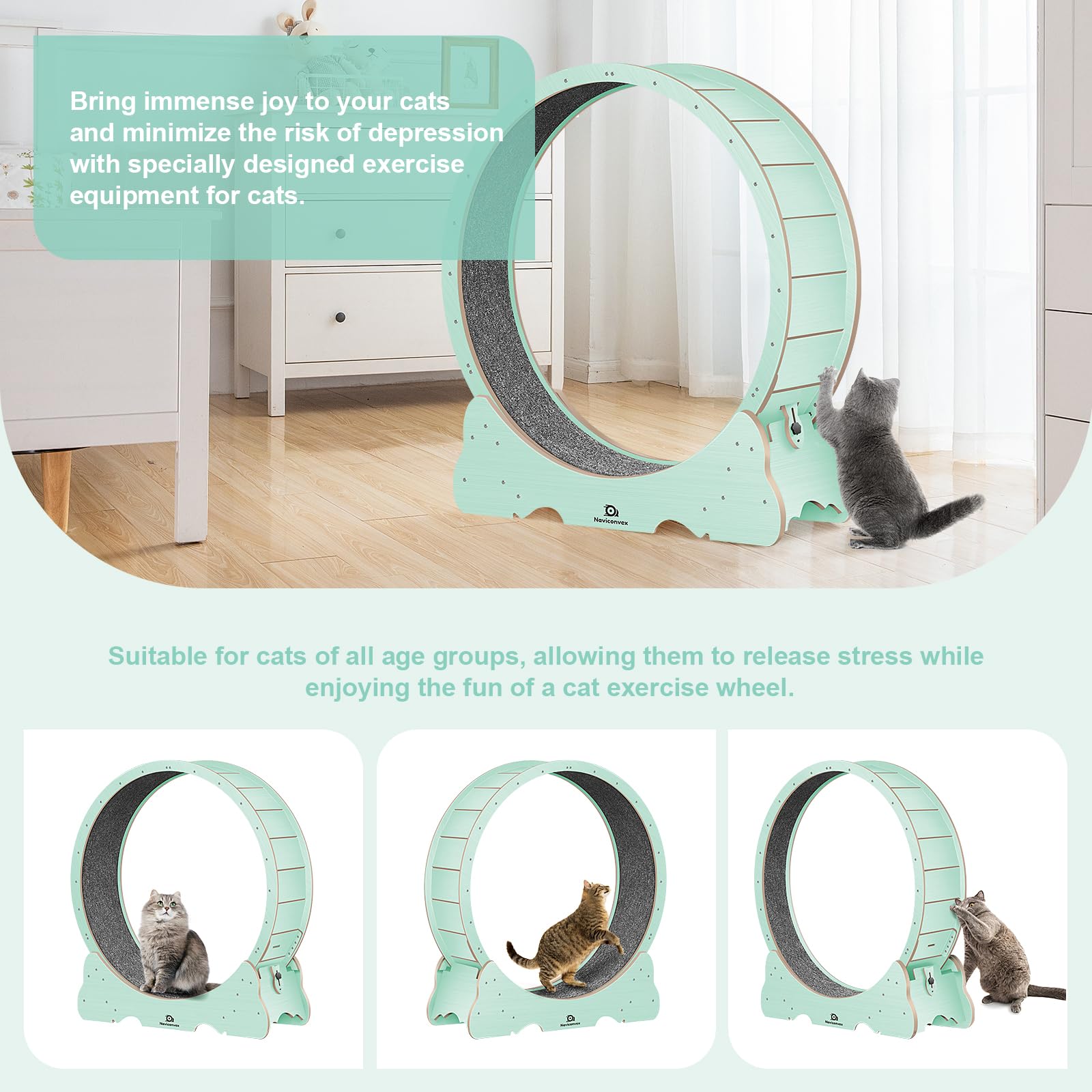 Naviconvex Cat Wheel, 47 Xl Large Cats Exercise Running Wheel, Cat Treadmill For Indoor Cats, Green