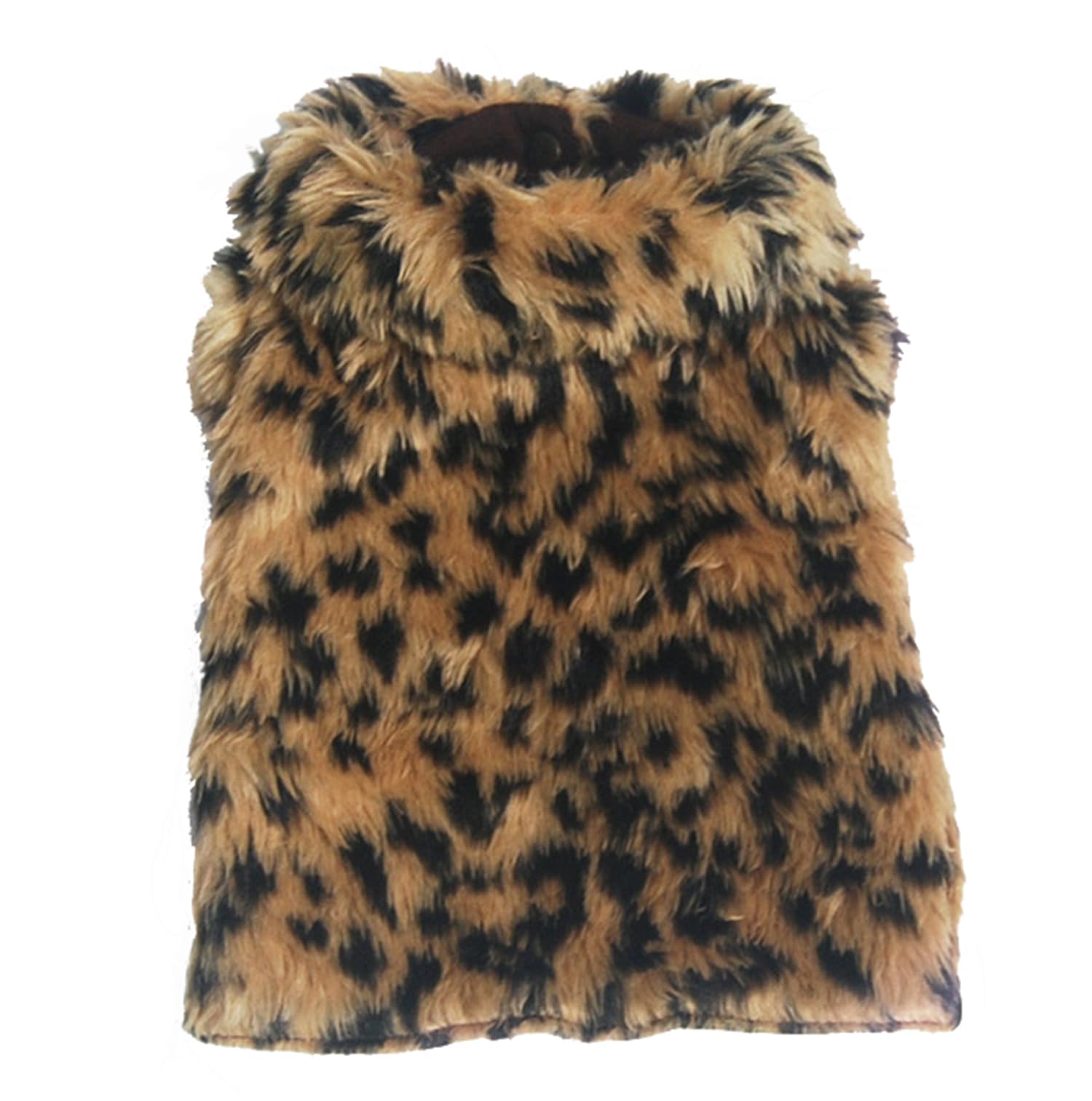 Wenfvvin Dog Pet Leopard Faux Fur Button Design Luxury Warm Sweater Coat For Chihuahua Yorkie Teddy (S)