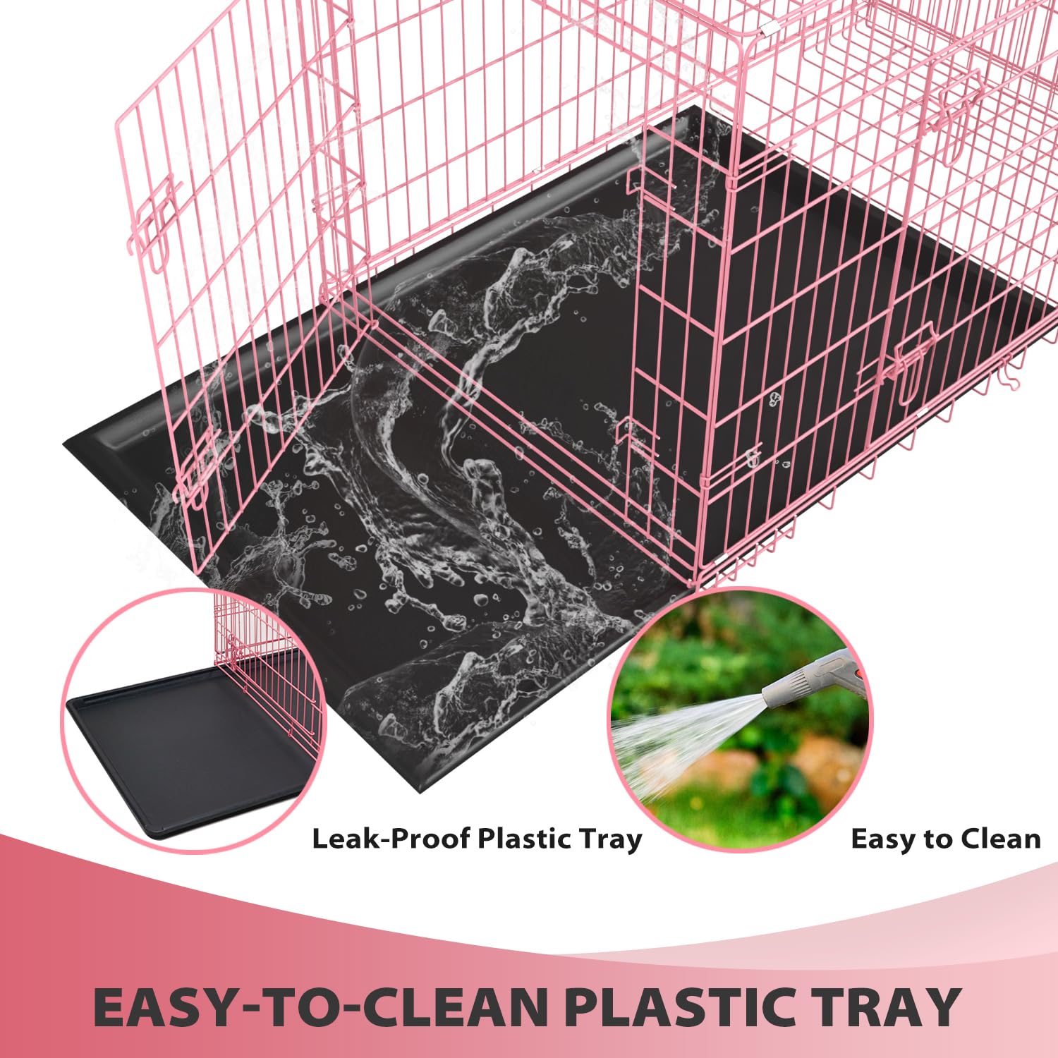 Home For Pets Dog Crate Cage Extra Folding Large Double Door Pet Crate,Includes Divider And Tray,(Pink,42)