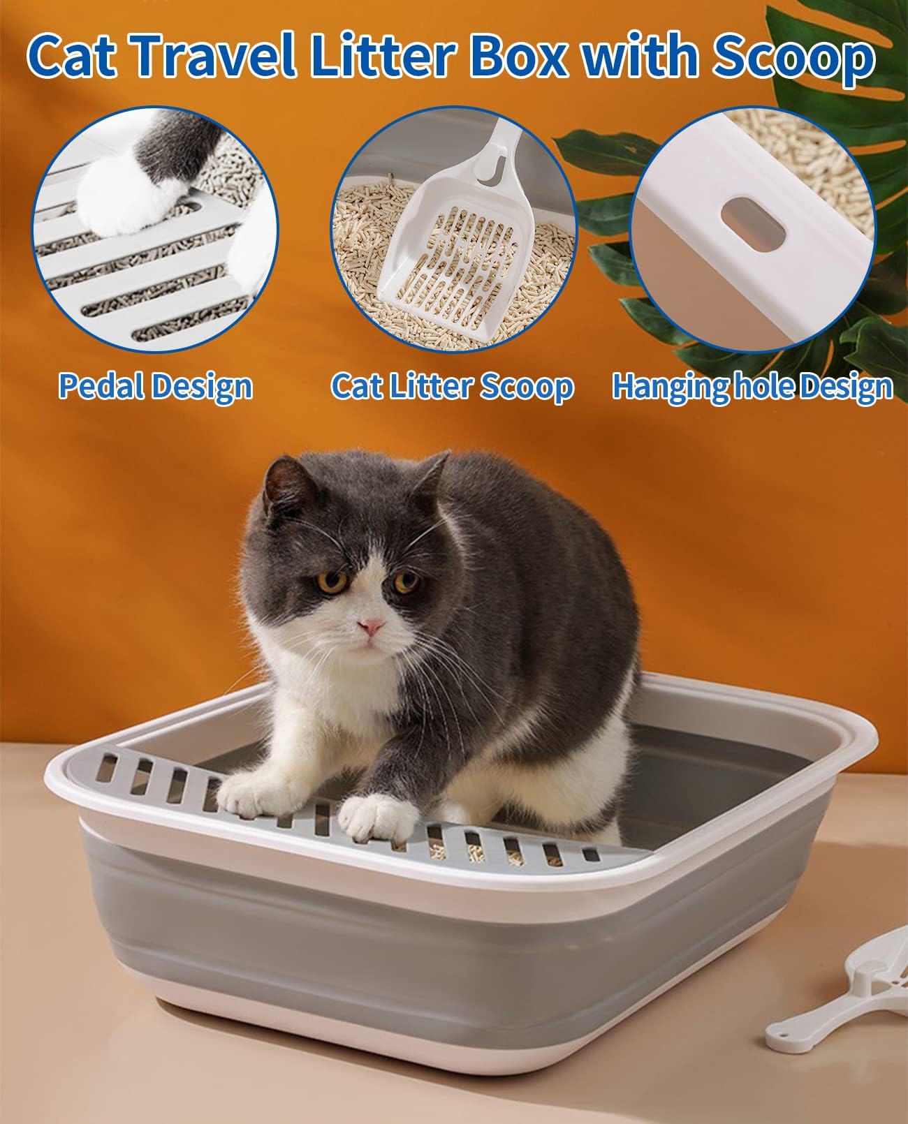 Bnosdm Collapsible Small Cat Litter Box For Kittens Open Potty Pan Foldable Cat Toilet With Scoop Senior Kitty Travel Shallow Li