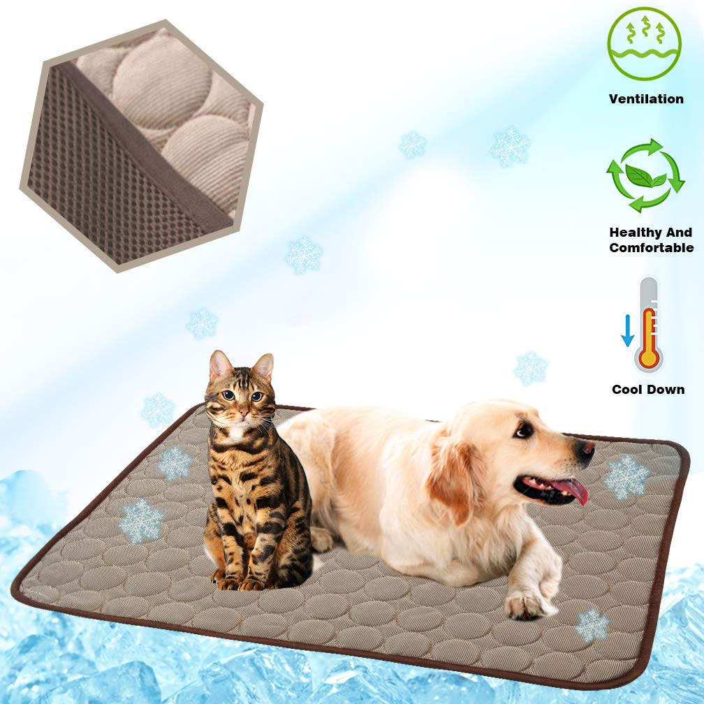 Meilimiyu Washable Dog Cooling Mat Ice Silk Pet Self Cooling Pad Blanket (40X28 In, Coffee)