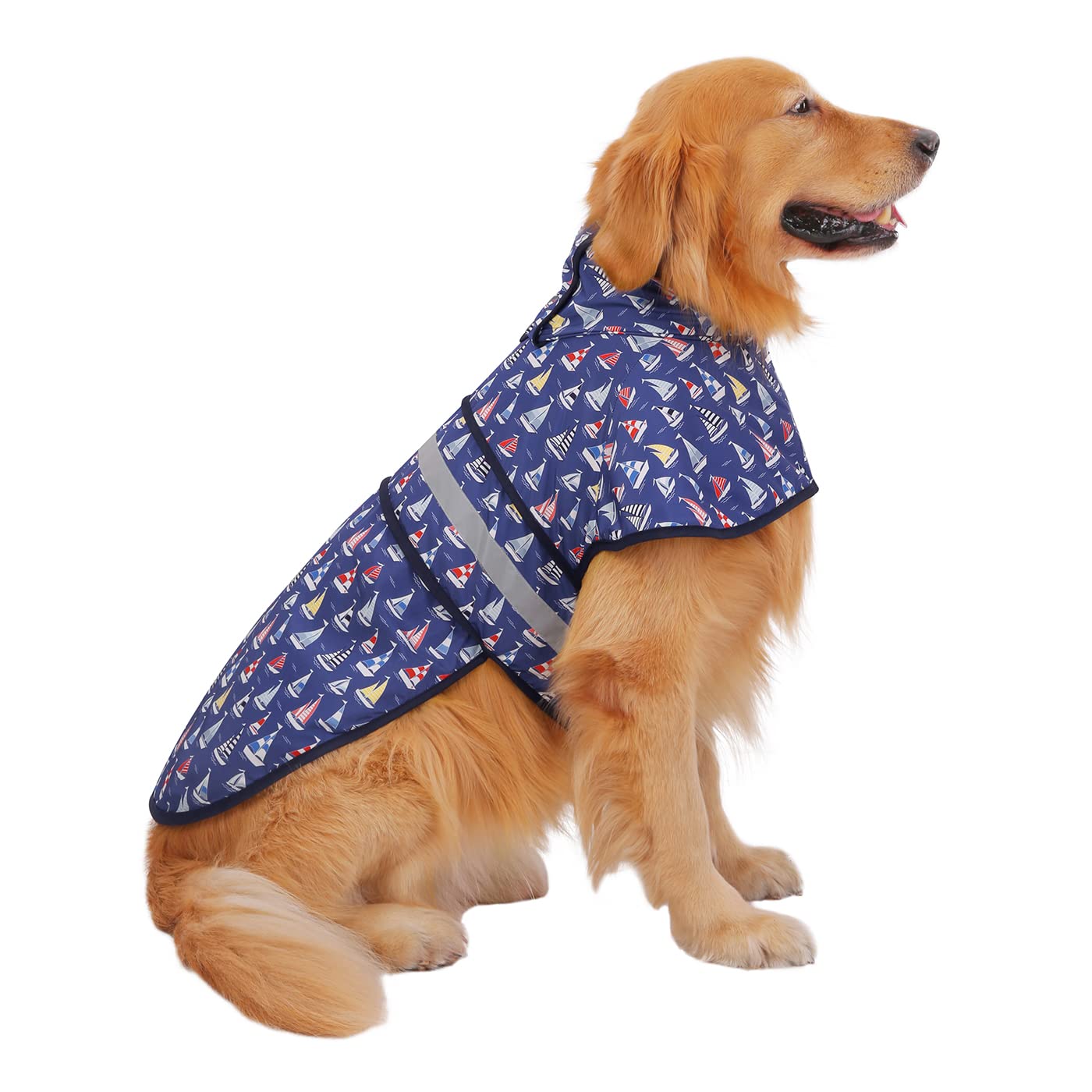 Hde Dog Raincoat Hooded Slicker Poncho For Small To X-Large Dogs And Puppies Nautical Boats - Xl