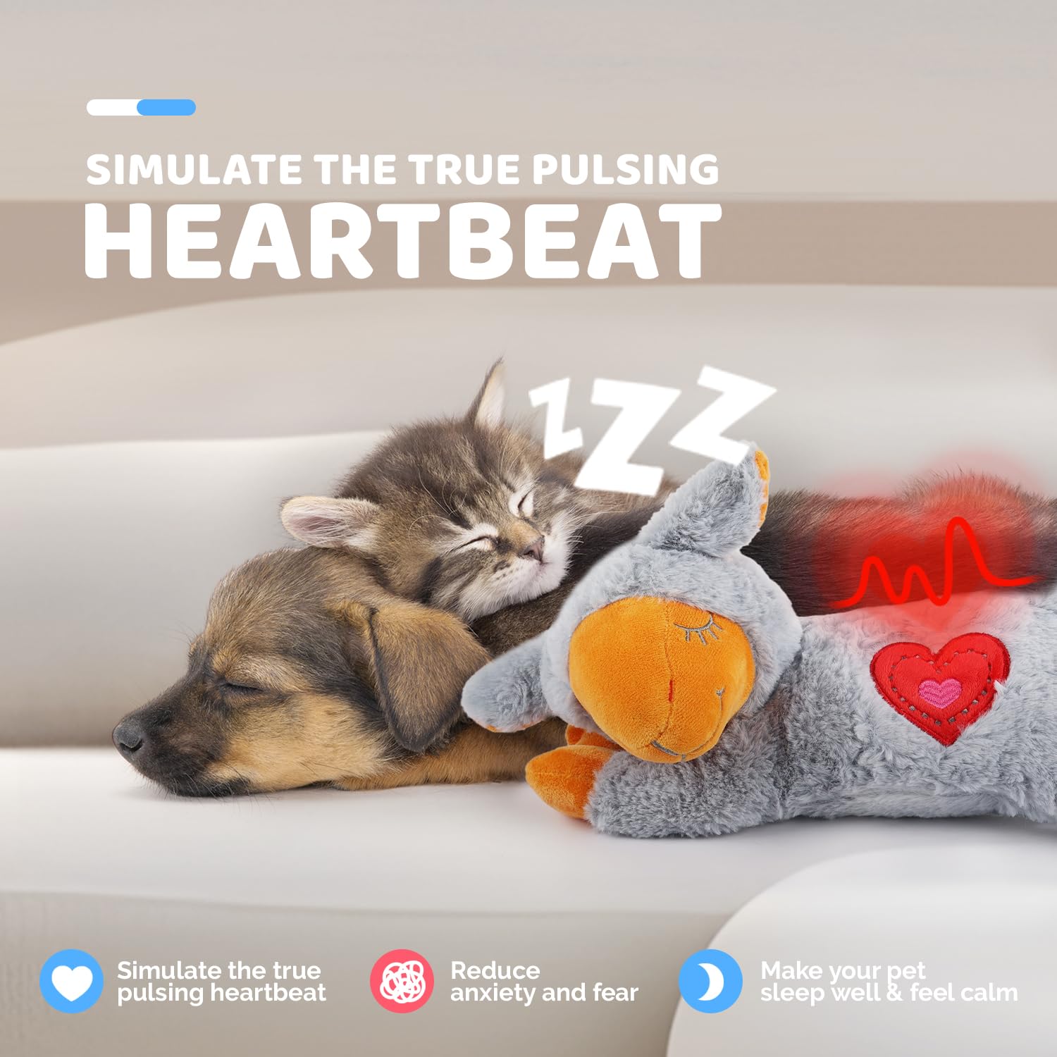 ALL FOR PAWS Heart Beat Dog Toy, Puppy Sleeping Buddy Cuddle Toy Dog Soothing Plush Toy, Crate Training Puppy Stuffed Animal Gif