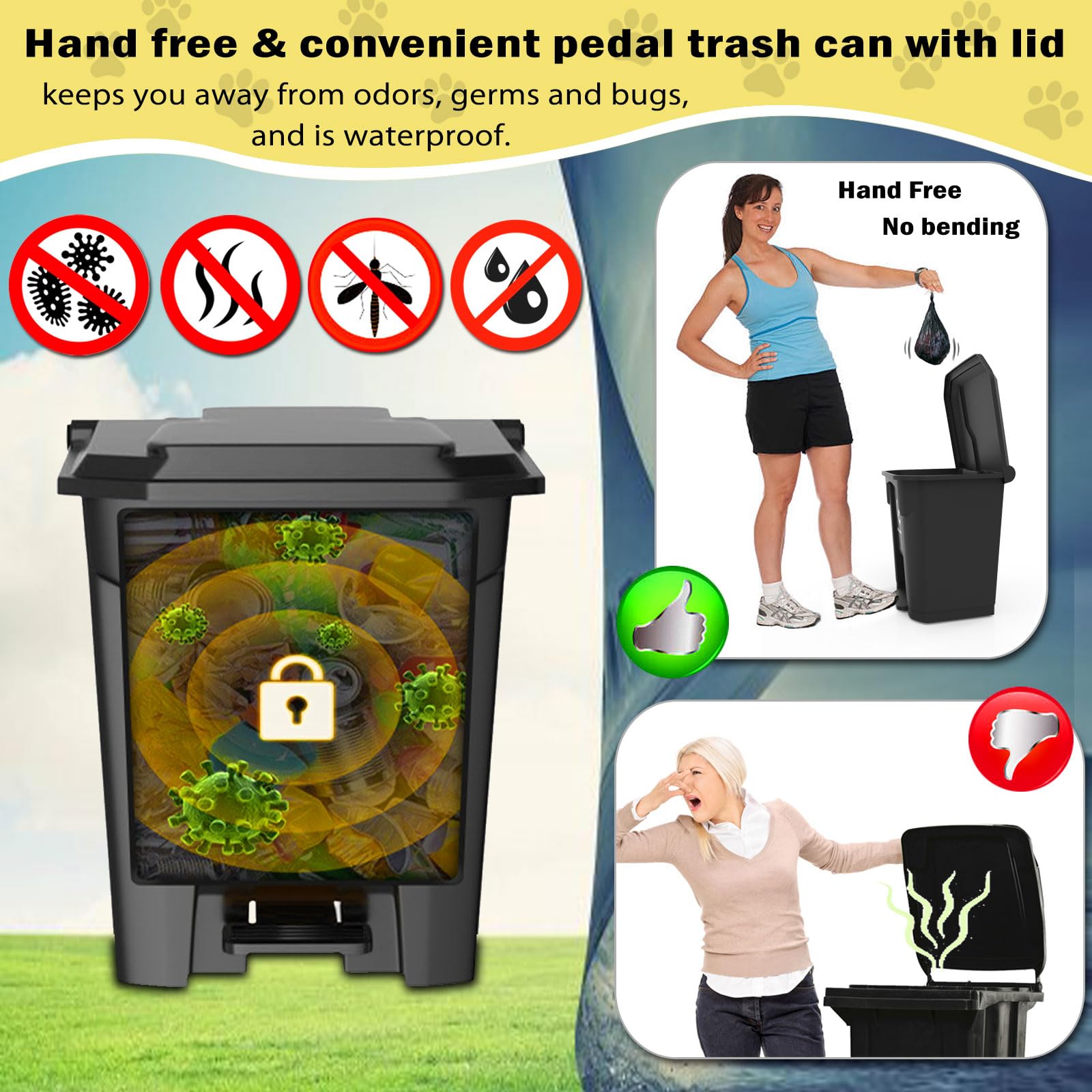 Meegood Dog Poop Trash Can For Outdoors With Dog Pooper Scooper, 20L/5.2 Gal Large Capacity Dog Waste Trash Can With Lid, Pedal