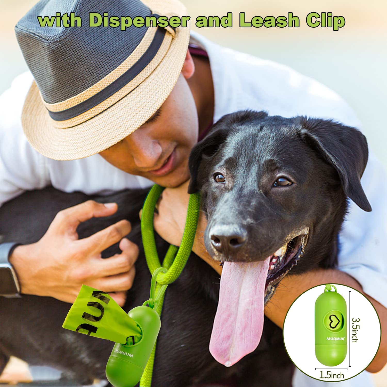 MUAMUA Biodegradable Dog Poop Bag 300 Count, 20 Rolls, Recyclable Dog Waste Bags with Dispenser, Large 9 x 13 Inches, Extra Thic