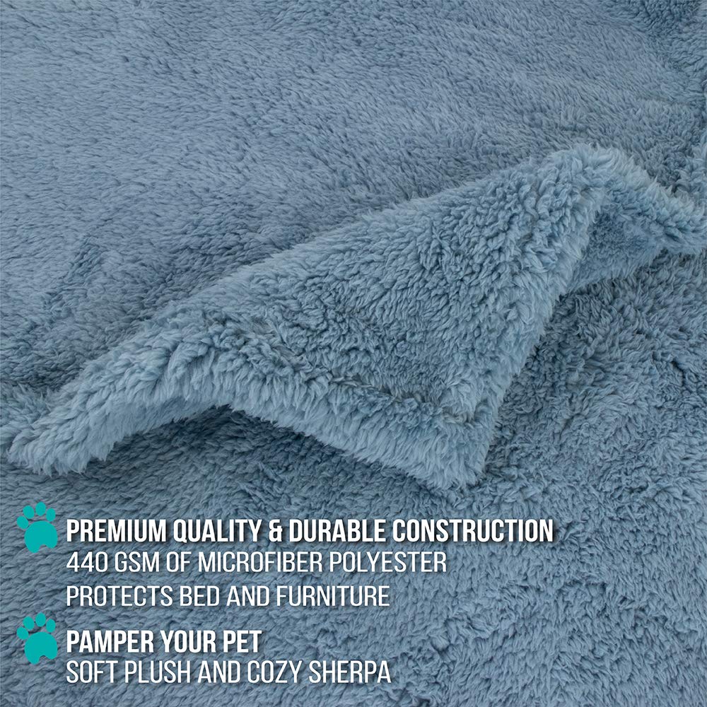 Petami Fluffy Waterproof Dog Blanket For Bed Large Dogs, Soft Warm Pet Sherpa Throw Pee Proof Couch Cover, Reversible Cat Blanket Sofa Crate Kennel Protector, Washable Mat (Dusty Blue, 60X80)