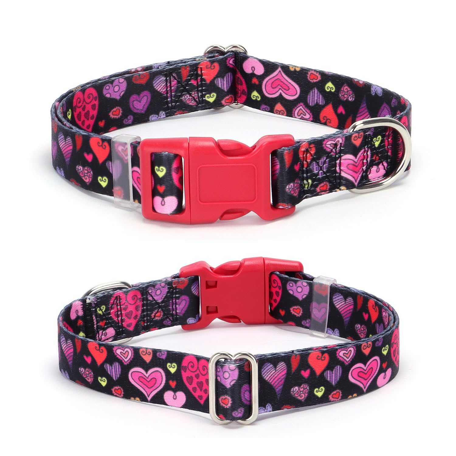 Small Dog Collar Girl, Cute Love Heart Pattern Design Quick Release Buckle Soft Nylon Female Puppy Collars Valentine's Day Gift