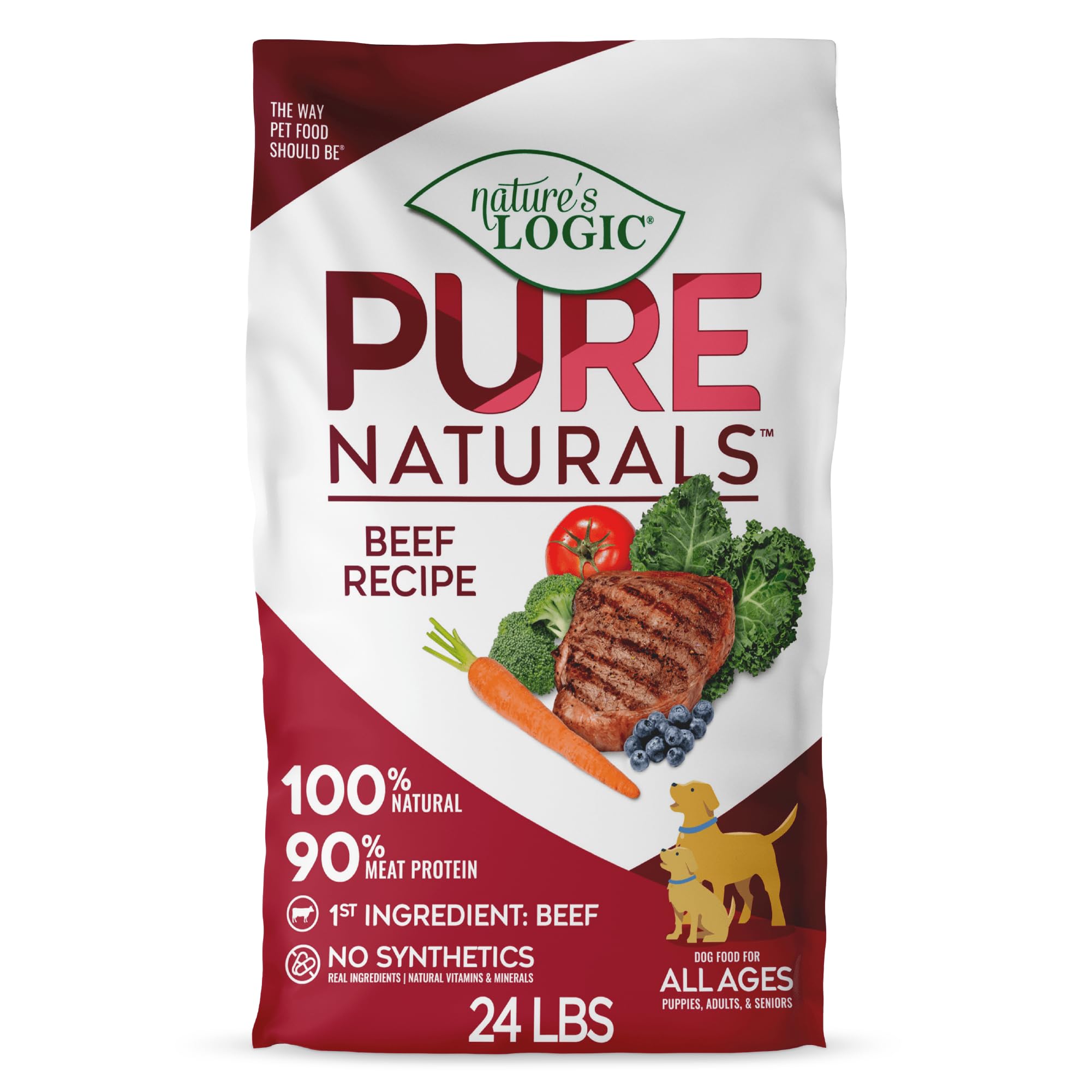 NATURES LOGIC Pure Naturals 100% Natural Beef Recipe Synthetic-Free Dry Dog Food, 24 lbs