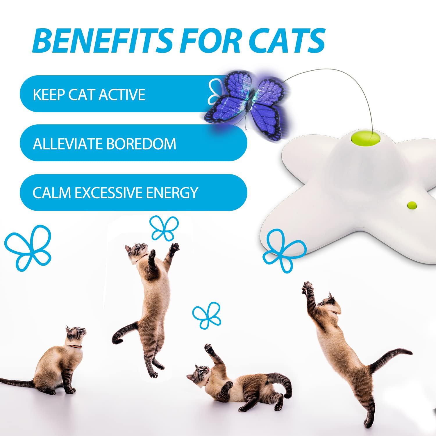 All For Paws Cat Toys Interactive Butterfly Flutter Bug Cat Automatic Toy Stimulating Kitty Toys Enrichment For Indoor Cats