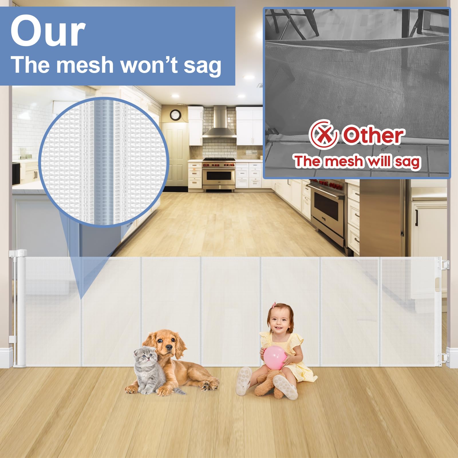 Reinforced 120 Inch Extra Wide Retractable Baby Gates Extra Wide Baby Gates for Large Openings Baby Gates Extra Wide Retractable