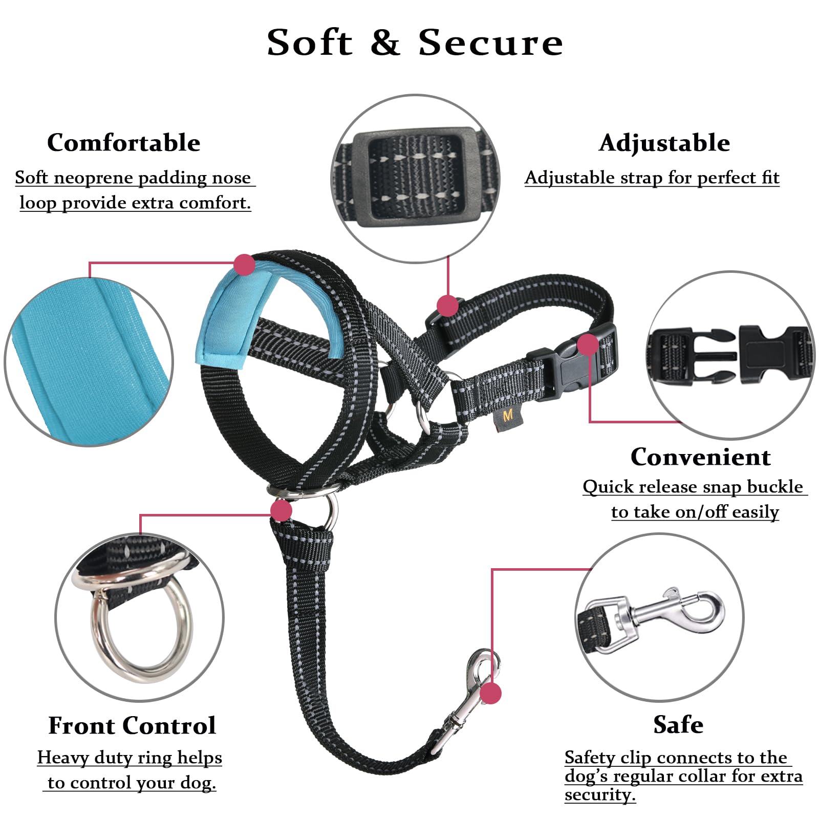 Barkless Dog Head Collar, No Pull Head Halter With Soft Padding, Reflective Soft Padded Snout Harness For Small And Medium Dogs