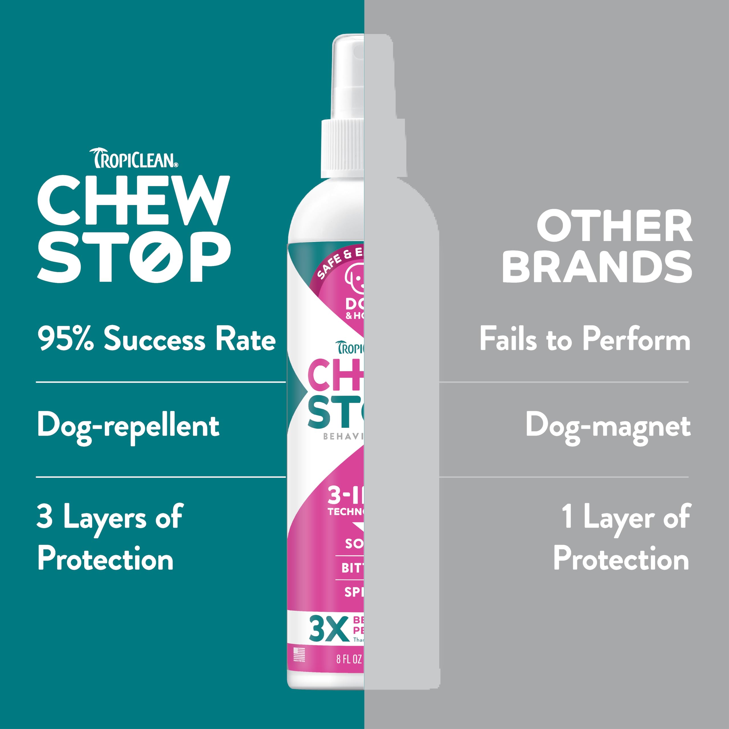 Tropiclean No Chew Spray For Dogs, Better Than Bitter Apple Spray, Safe & Natural Chew + Lick Deterrent, Protect Home, Hot Spots