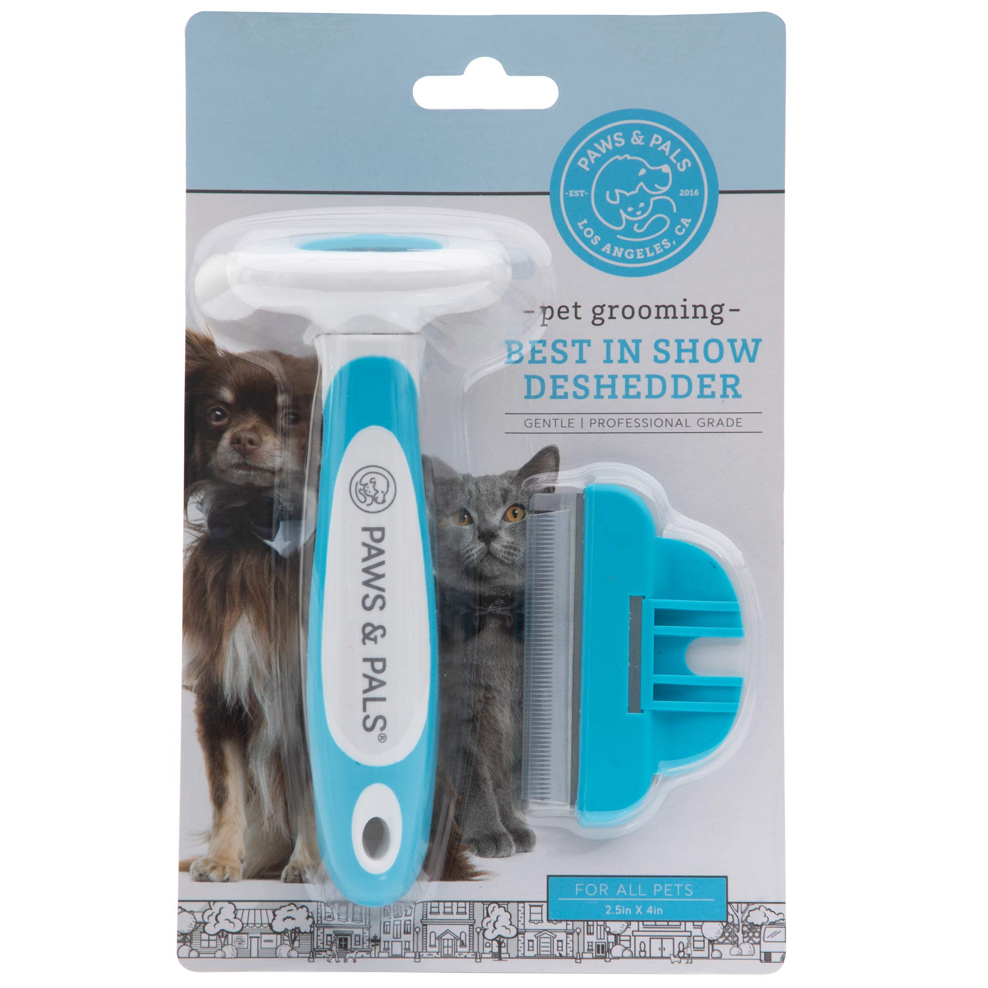 Paws & Pals Dog Brush - Gentle Soft Hair Rake Trimming Comb - Best For Shedding Dogs-Cats, Thick Long Short Haired Pet, Coat Grooming & Cat Hair Fur Removal - Self Cleaning - Deshedding Supplies