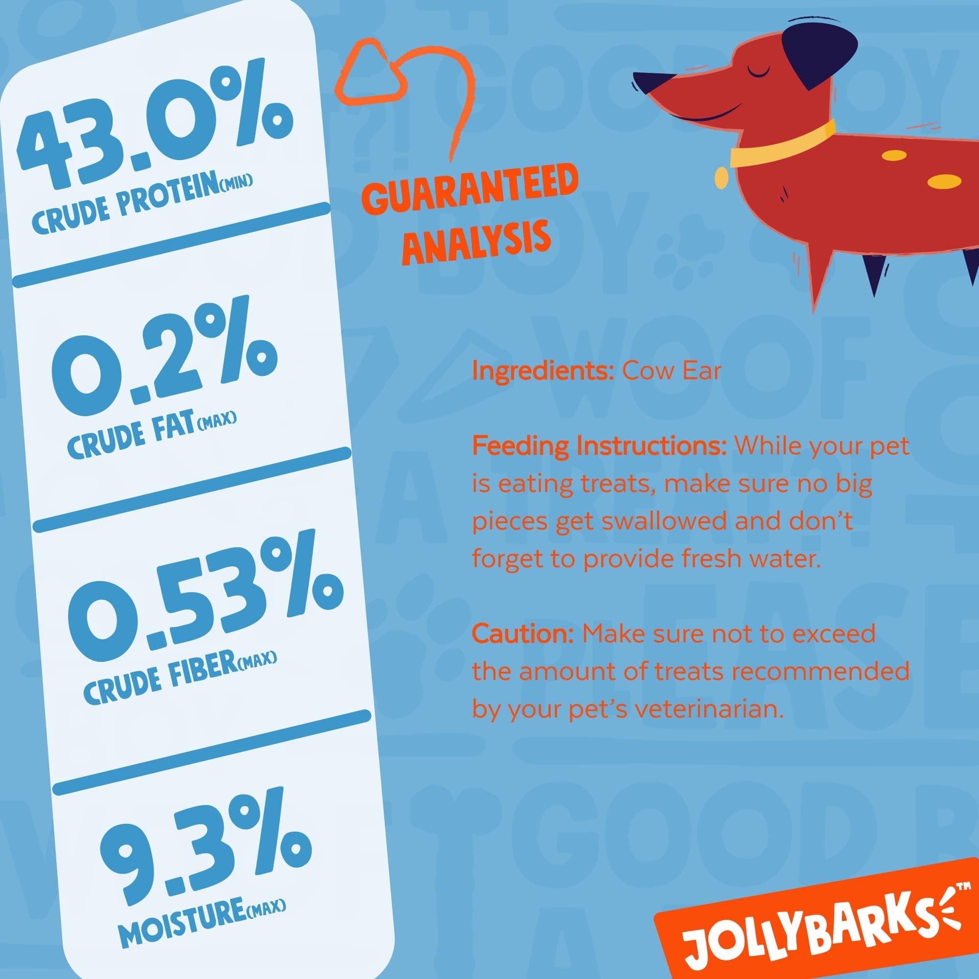 Jolly Barks Cow Ears for Dogs - High Protein, Single Ingredient Treats, 12 Count, White Cow Ears