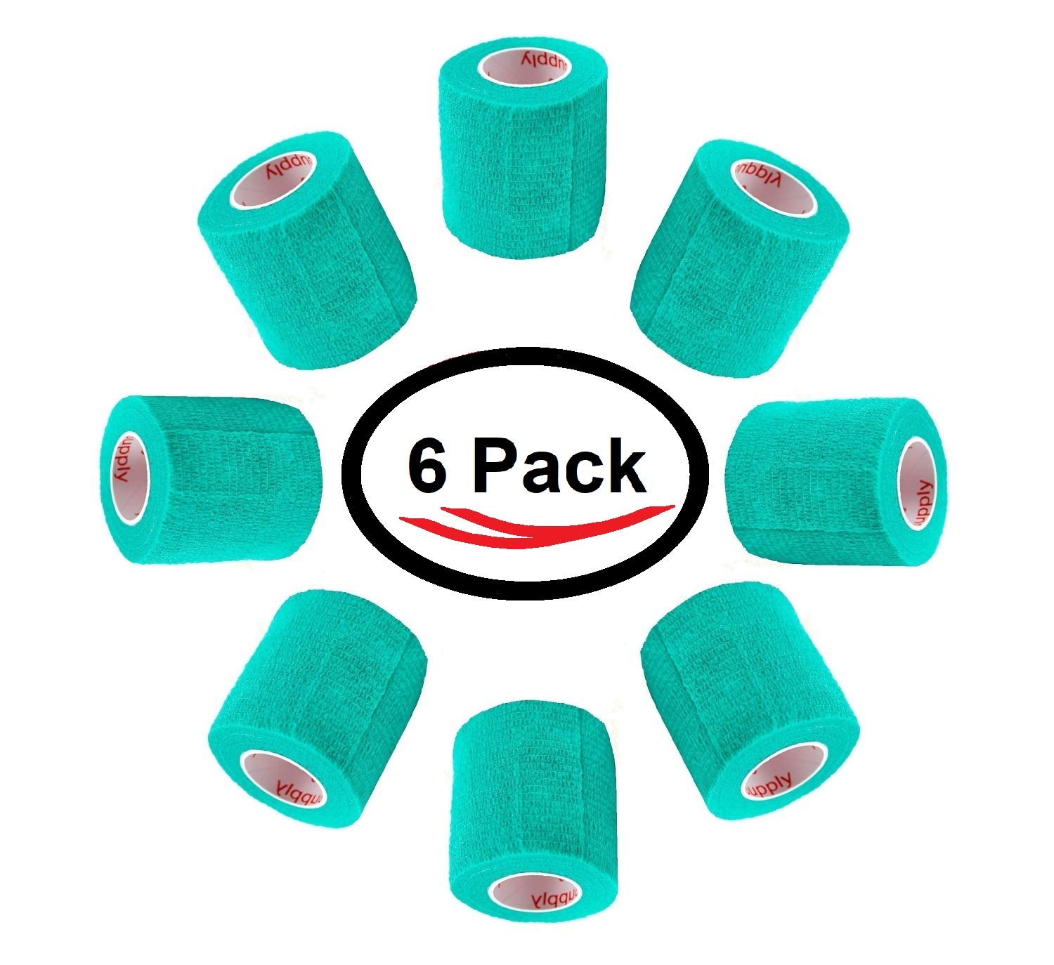 2 Inch Vet Wrap Tape Bulk (Teal) (Pack of 6) Self Adhesive Adherent Adhering Flex Bandage Grip Roll for Dog Cat Pet Horse