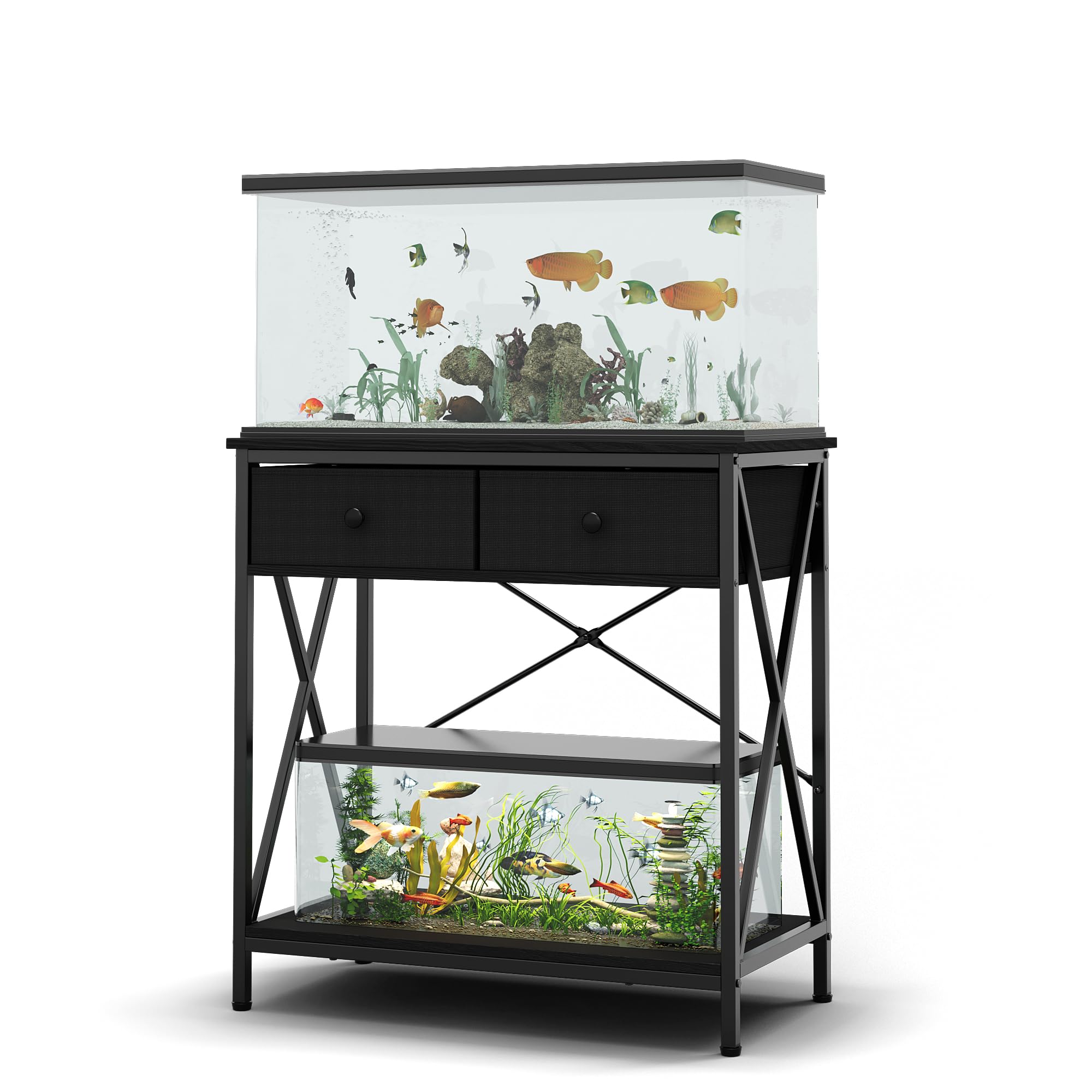 FILKO Fish Tank Stand 29 Gallon: Sturdy Aquarium Stand with Accessories Storage - Metal Fish Tank Table for 20-29 Gallon Reptile