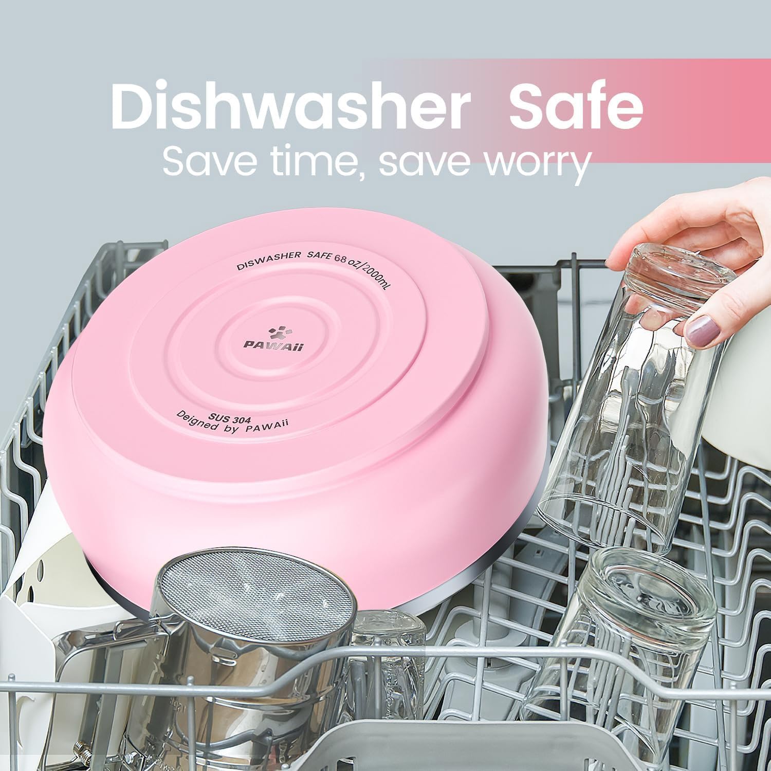 Pawaii Insulated Stainless Steel Dog Bowl With Non-Slip Base & Double Wall Design, Id Tag Included - 68Oz Durable Dishwasher Saf