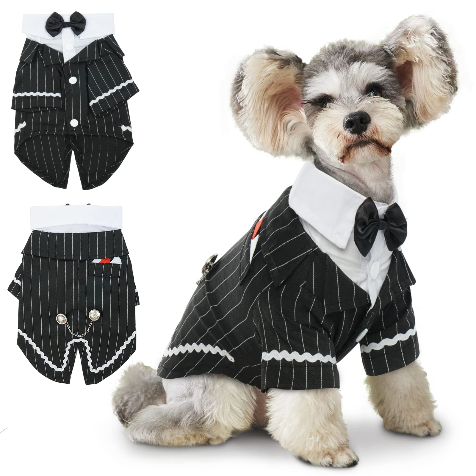 Dentrun Dog Tuxedo Costume With Bow Tie, Adjustable Wedding Halloween Party Suit For Small Medium Dogs, Puppy Formal Party Shirt For Birthday Cosplay, Dog Outfit Formal Attire (S-3Xl, 5-35Lbs)
