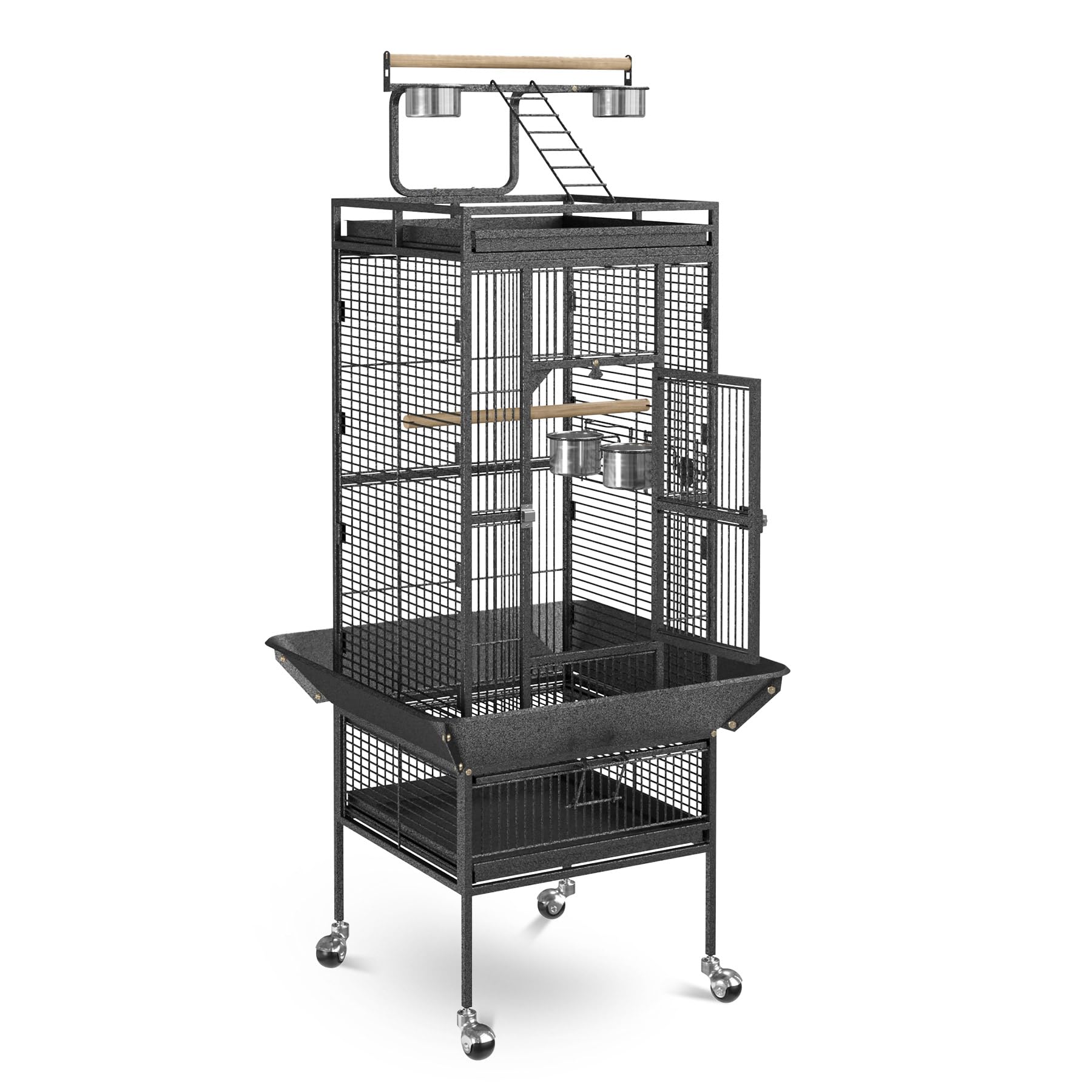 Super Deal Pro 61-Inch 2In1 Large Bird Cage With Rolling Stand Playtop Parrot Chinchilla Finch Cage Macaw Conure Cockatiel Cockatoo Pet House Wrought Iron Birdcage, Black